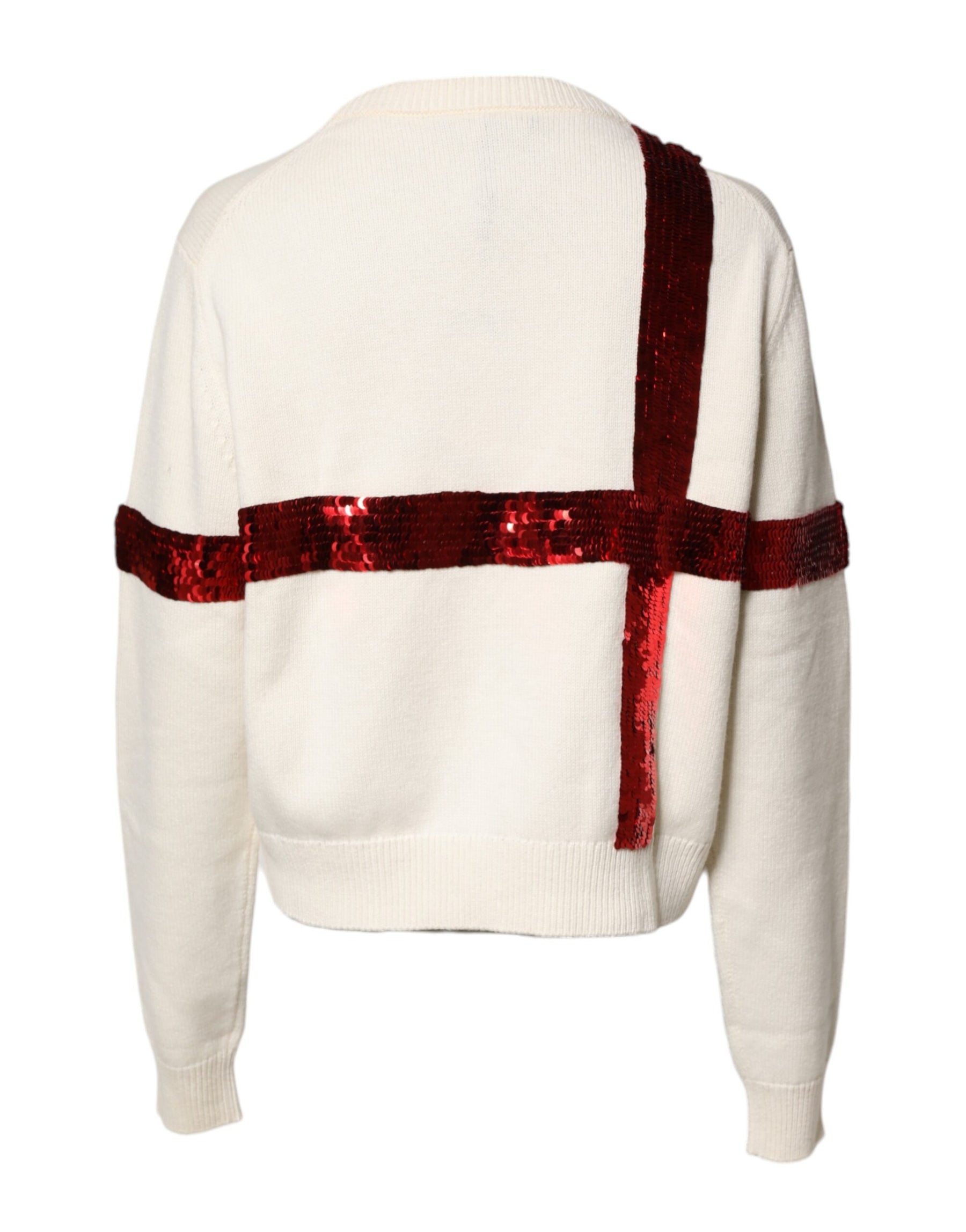 Dolce & Gabbana White Sequined Crew Neck Pullover Sweater | Regal Royce