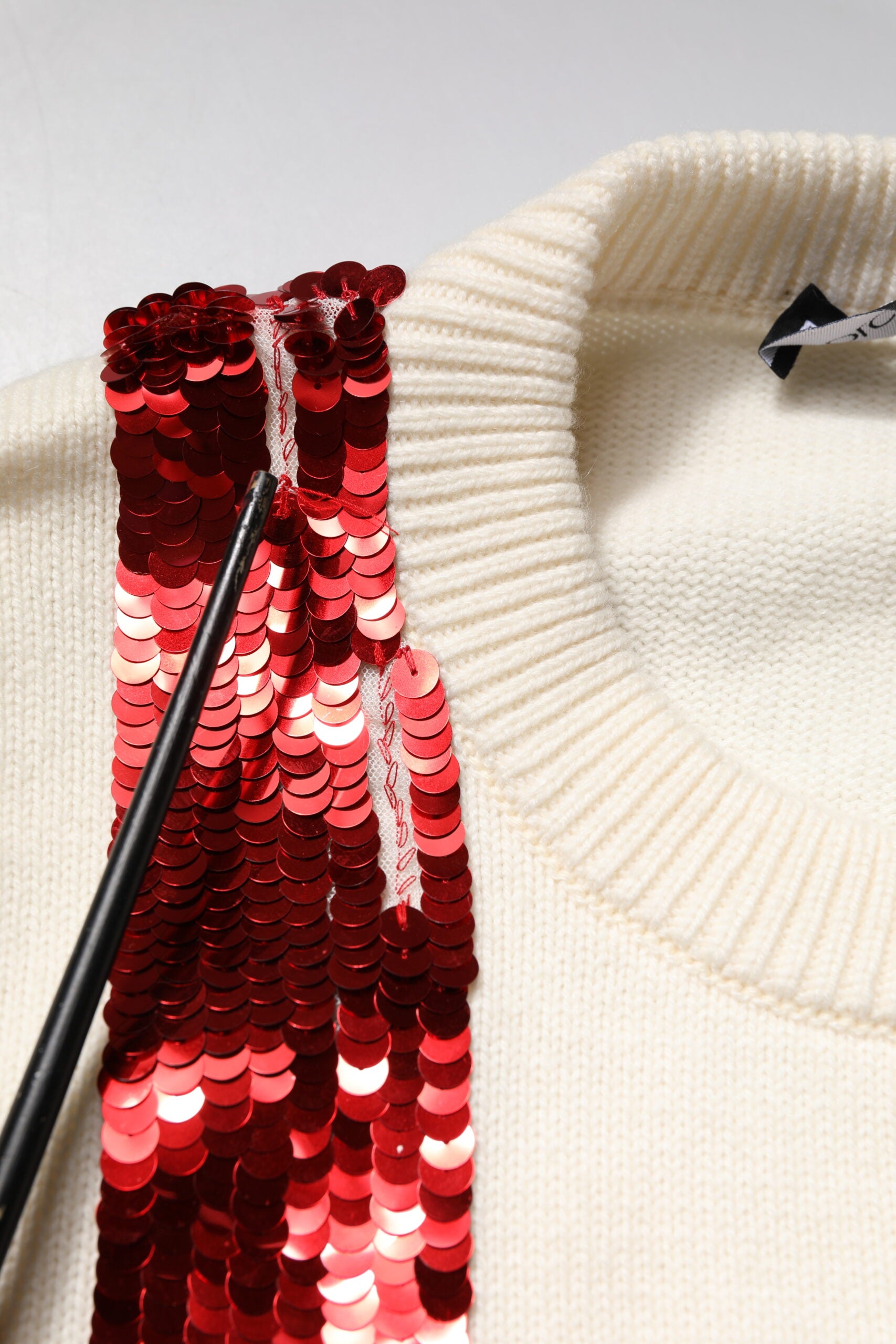 Dolce & Gabbana White Sequined Crew Neck Pullover Sweater | Regal Royce