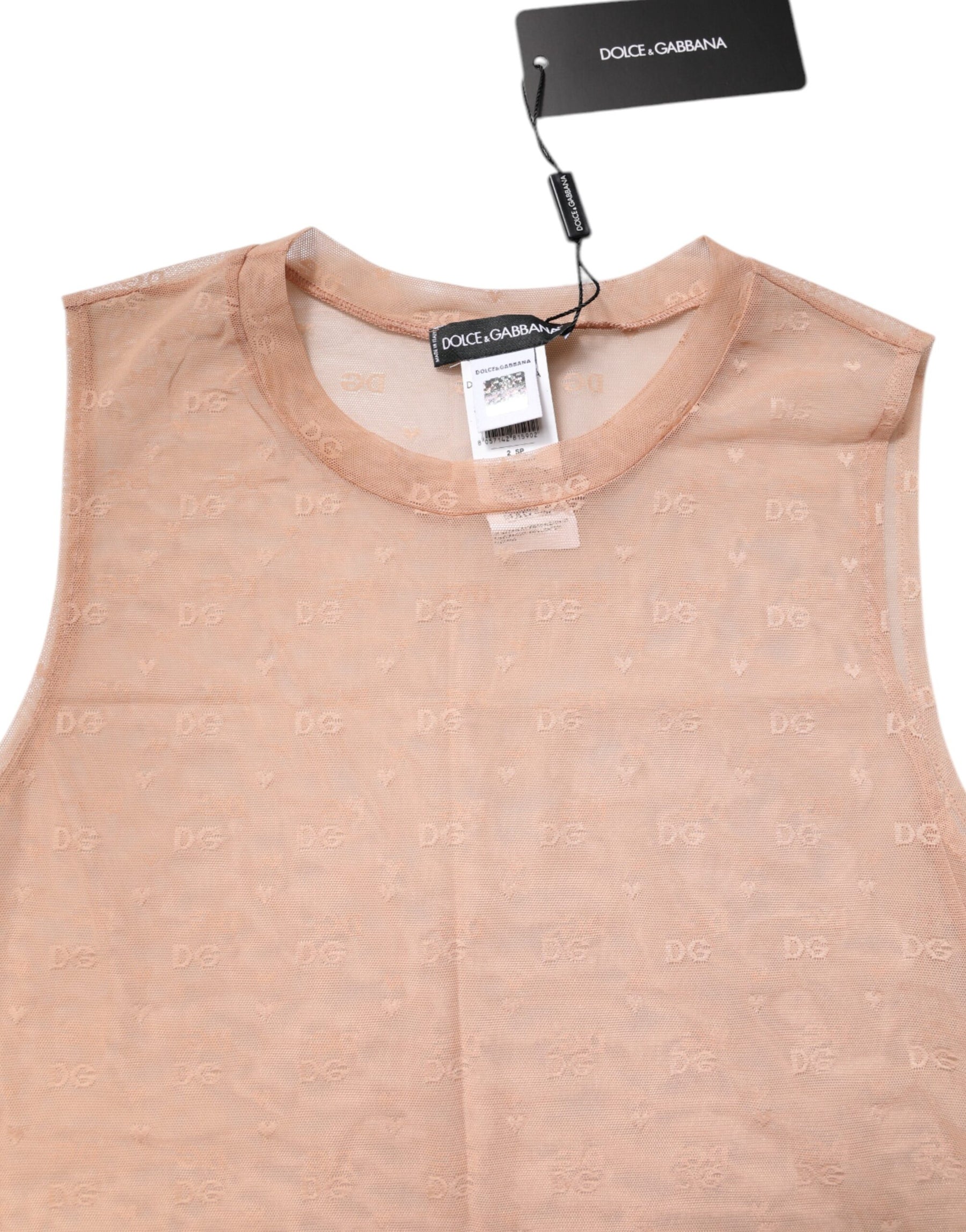 Dolce & Gabbana Beige Nylon Logo Monogram Sleeveless Tank Top | Regal Royce