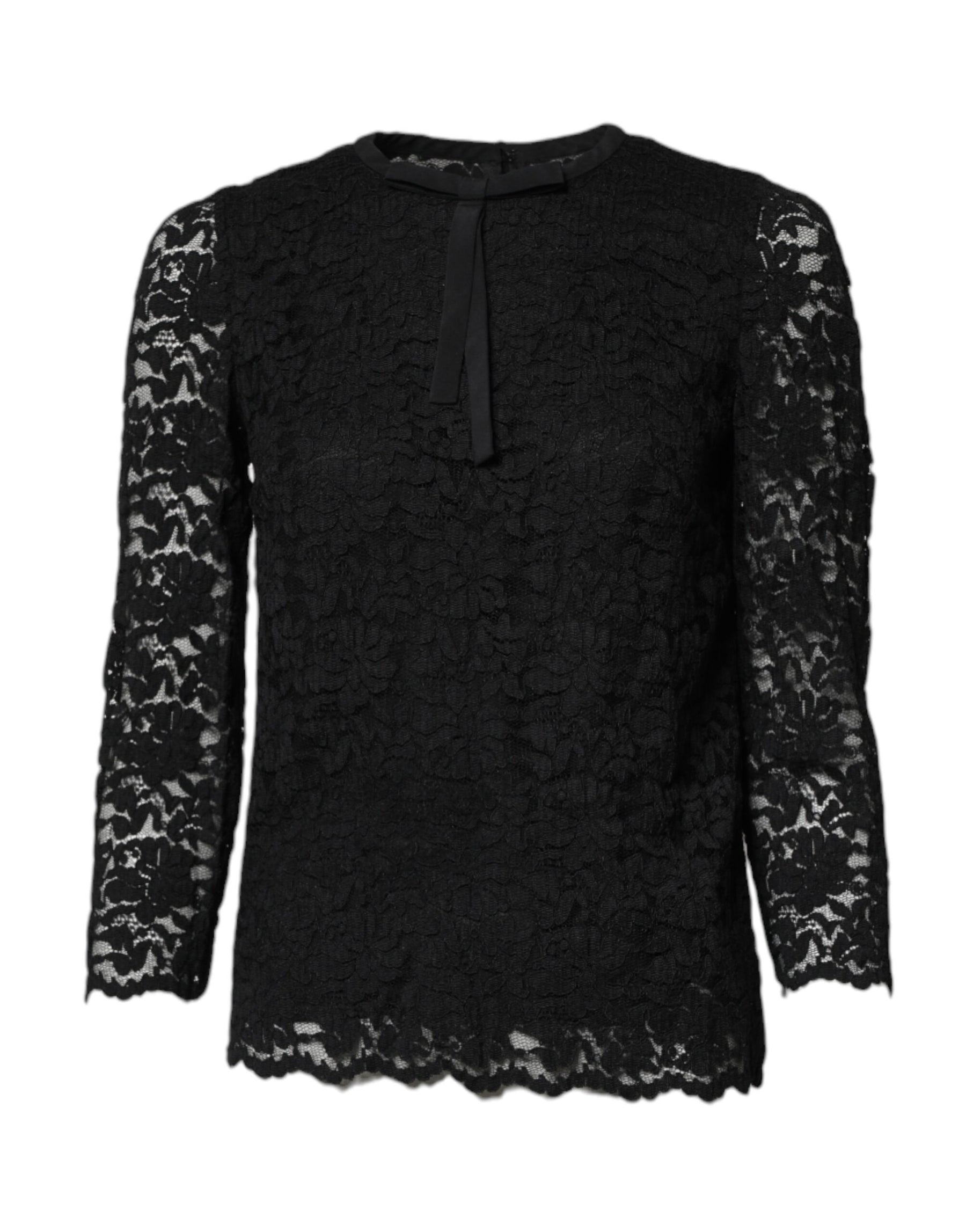 Dolce & Gabbana Black Lace STAFF Crew Neck Long Sleeves Top | Regal Royce