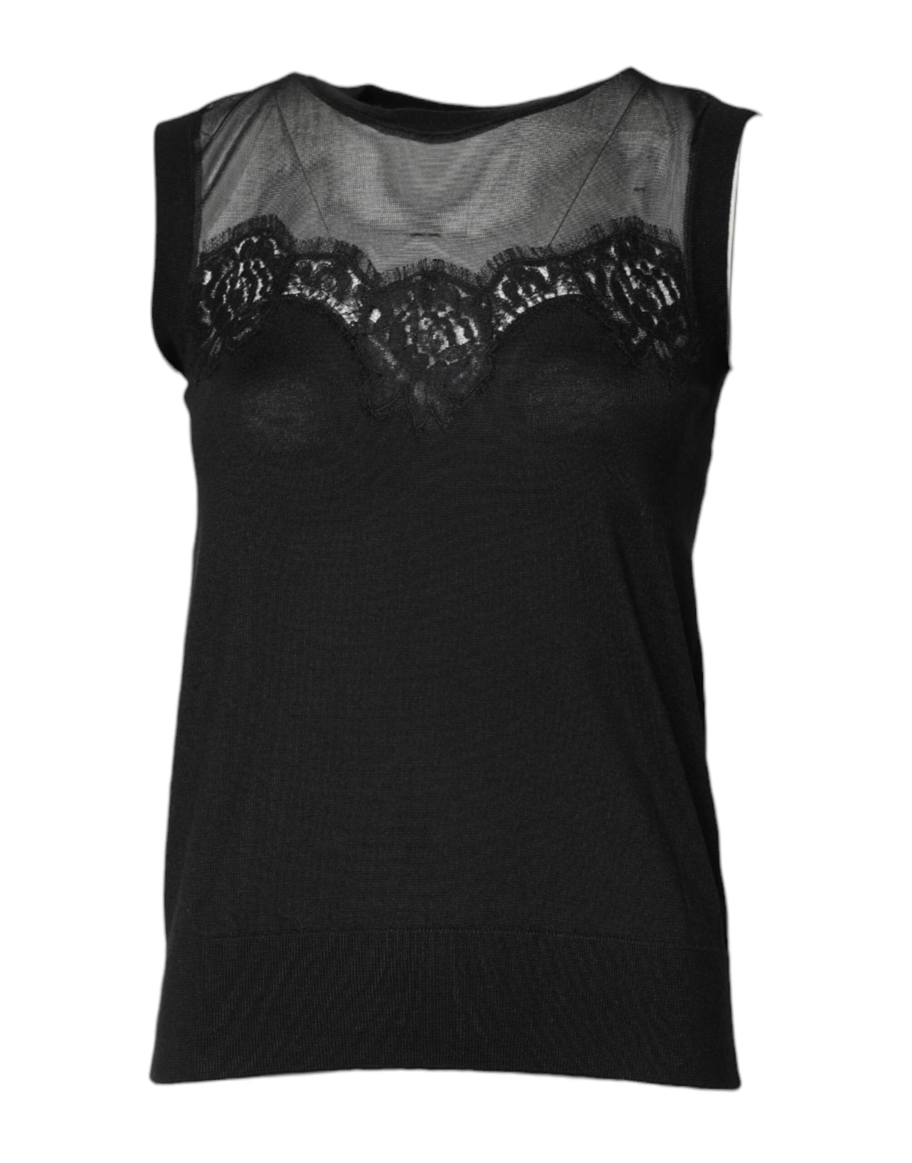 Dolce & Gabbana Black Lace Sheer Crew Neck Sleeveless Top | Regal Royce