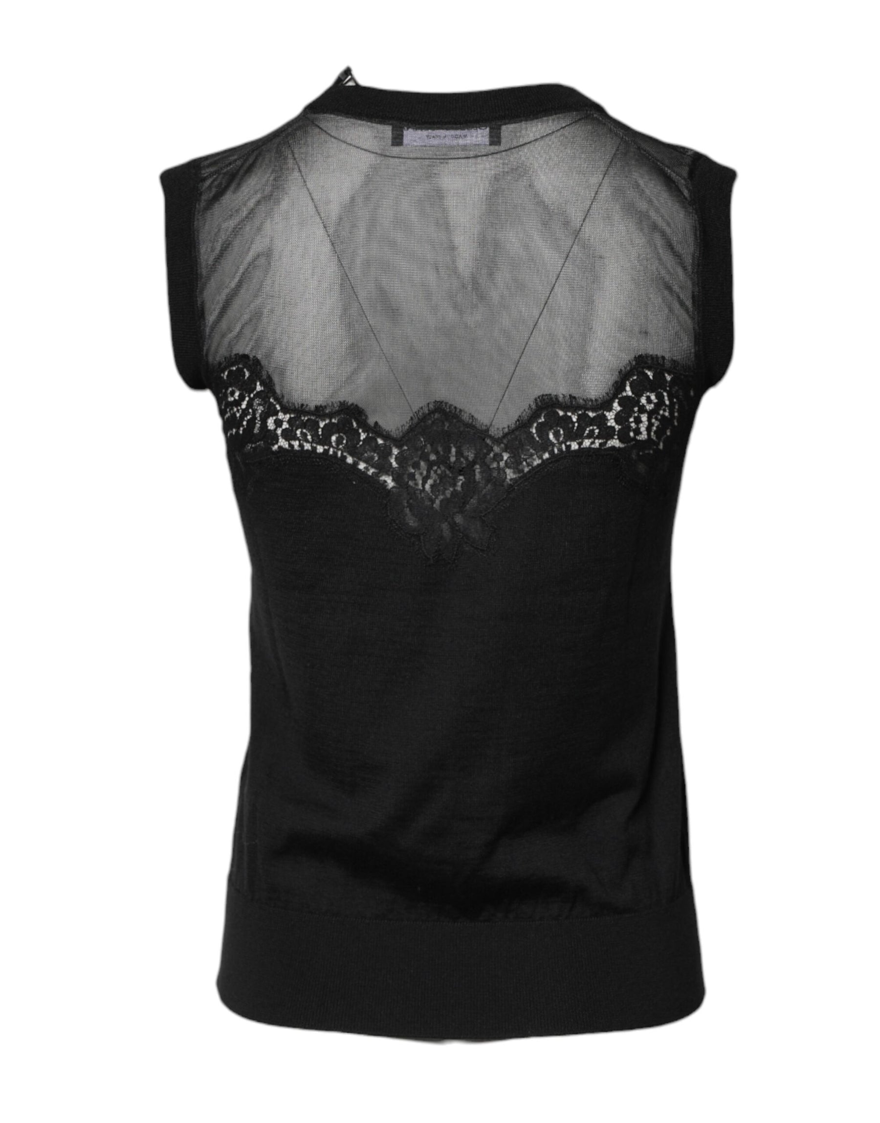 Dolce & Gabbana Black Lace Sheer Crew Neck Sleeveless Top | Regal Royce