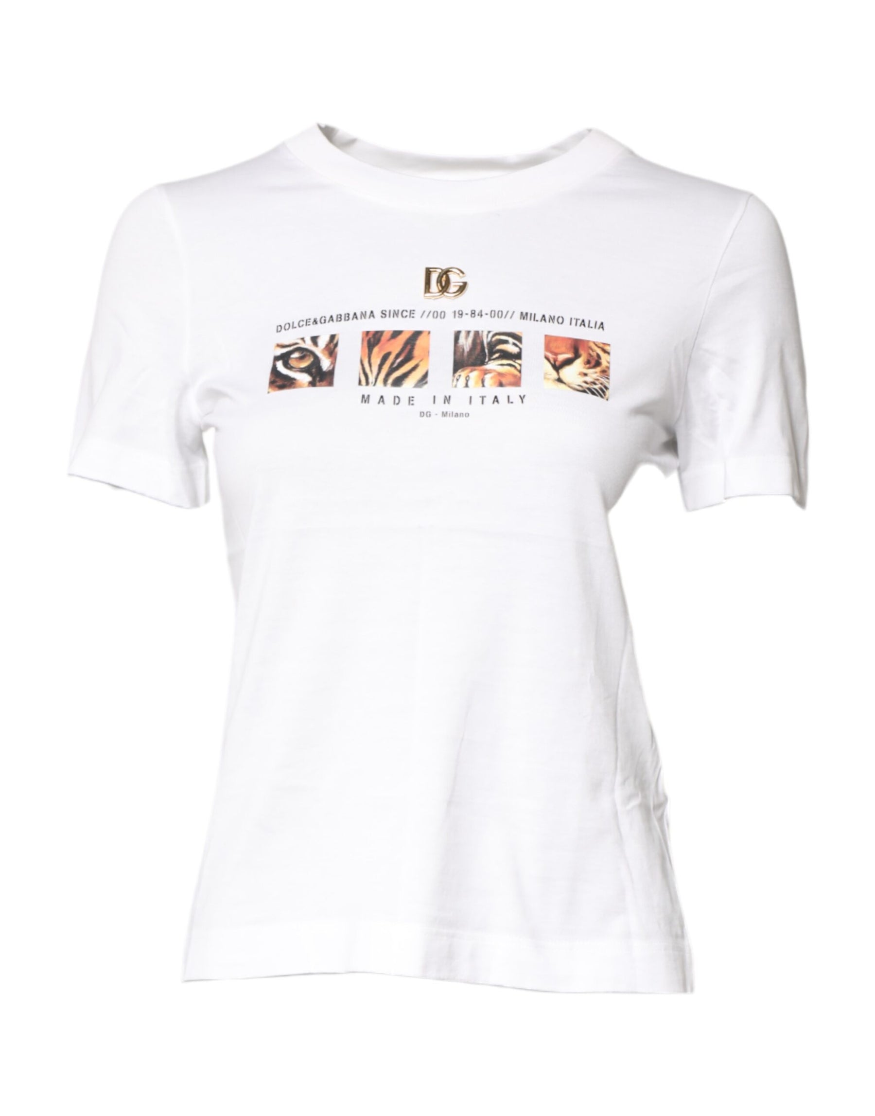 Dolce & Gabbana White Cotton Graphic Print Crew Neck T-shirt | Regal Royce