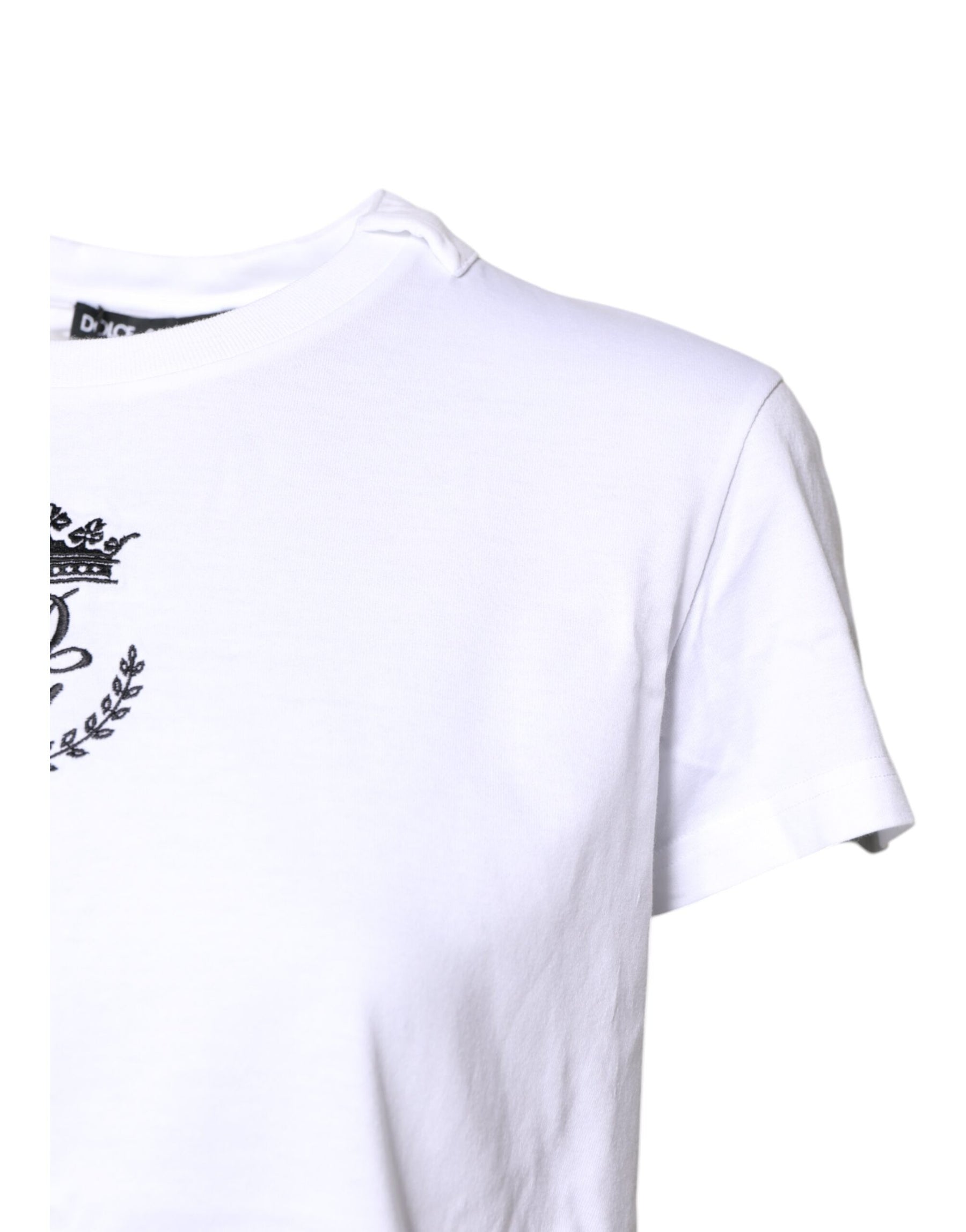 Dolce & Gabbana White Logo Crown Cotton Crew Neck T-shirt | Regal Royce