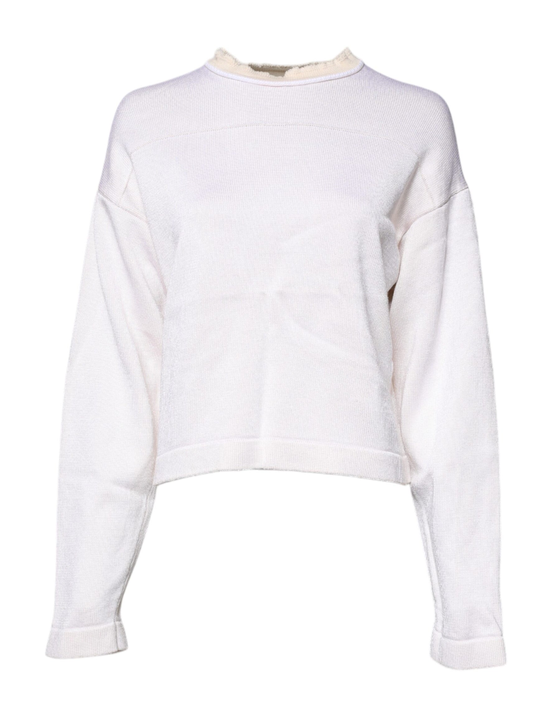 Jil Sander White Viscose Crew Neck Long Sleeves Pullover Sweater | Regal Royce