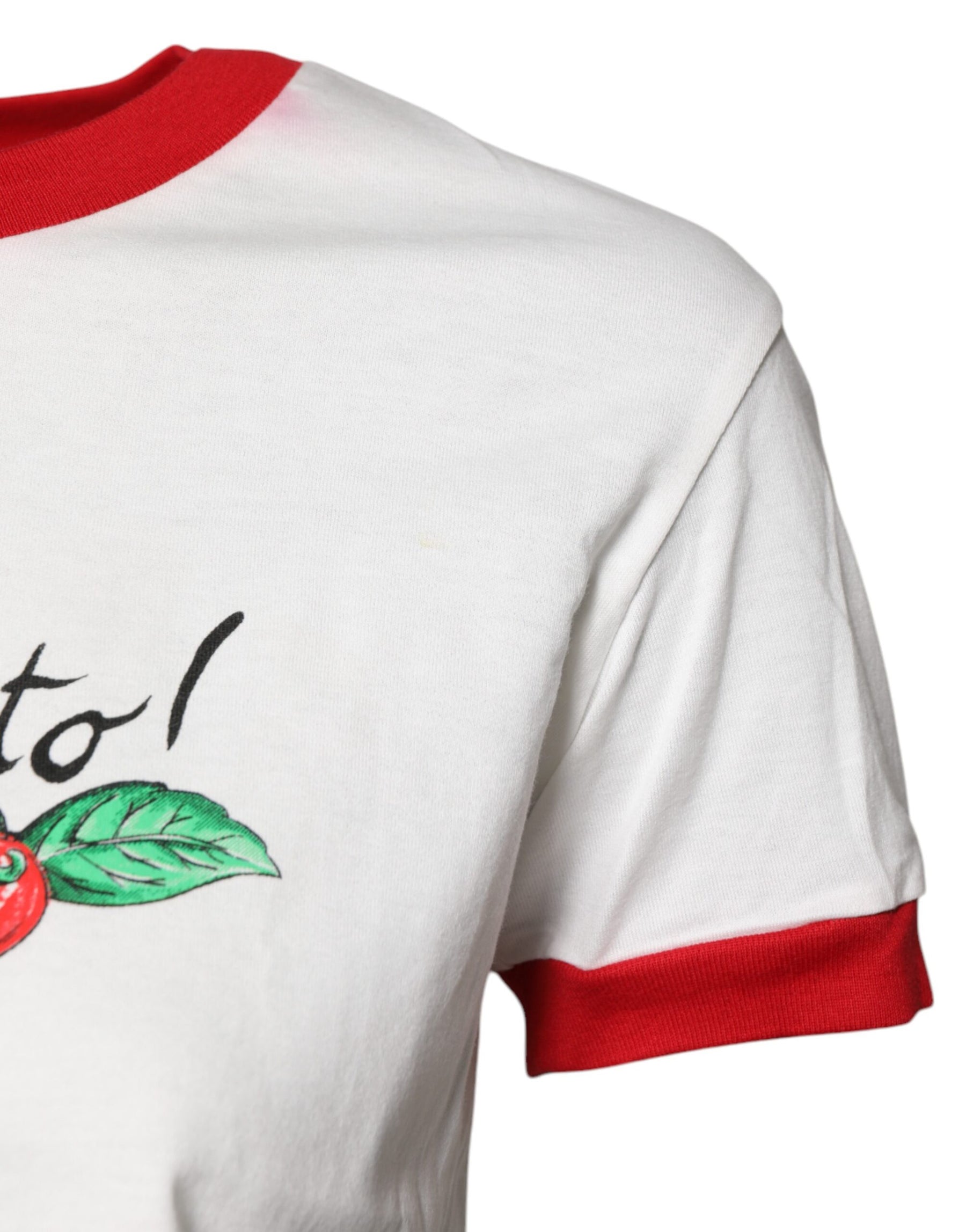 Dolce & Gabbana White Printed Round Neck Cropped Top T-shirt | Regal Royce