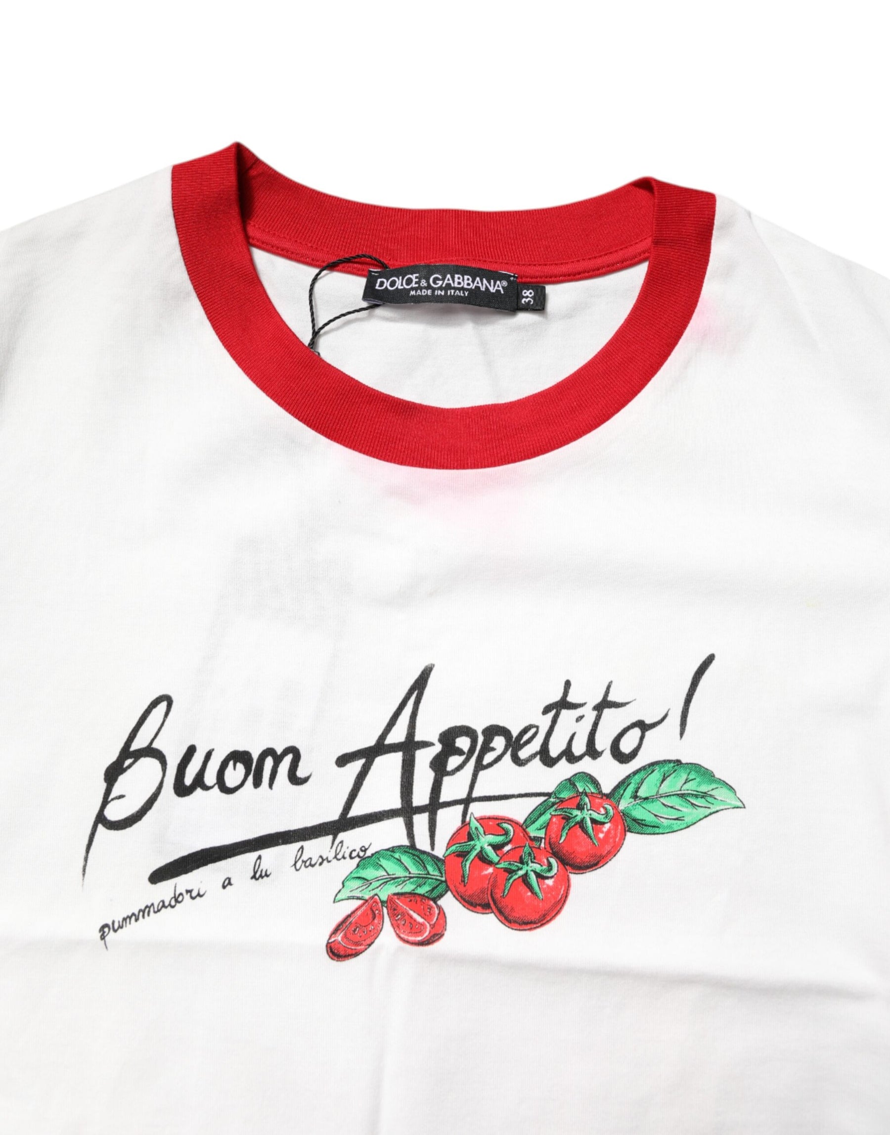 Dolce & Gabbana White Printed Round Neck Cropped Top T-shirt | Regal Royce