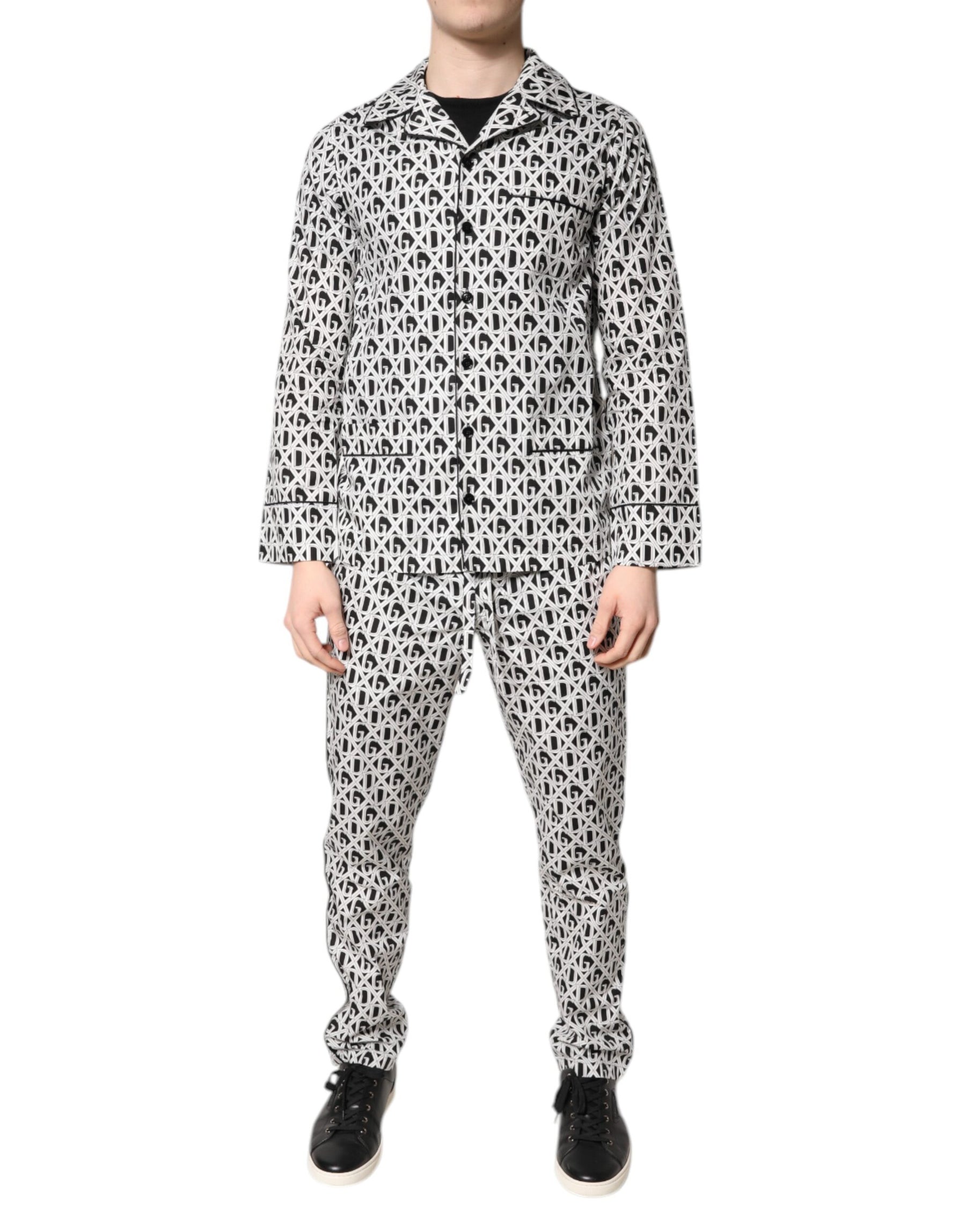 Dolce & Gabbana Black White DG Print Cotton Pajama Set Sleepwear | Regal Royce