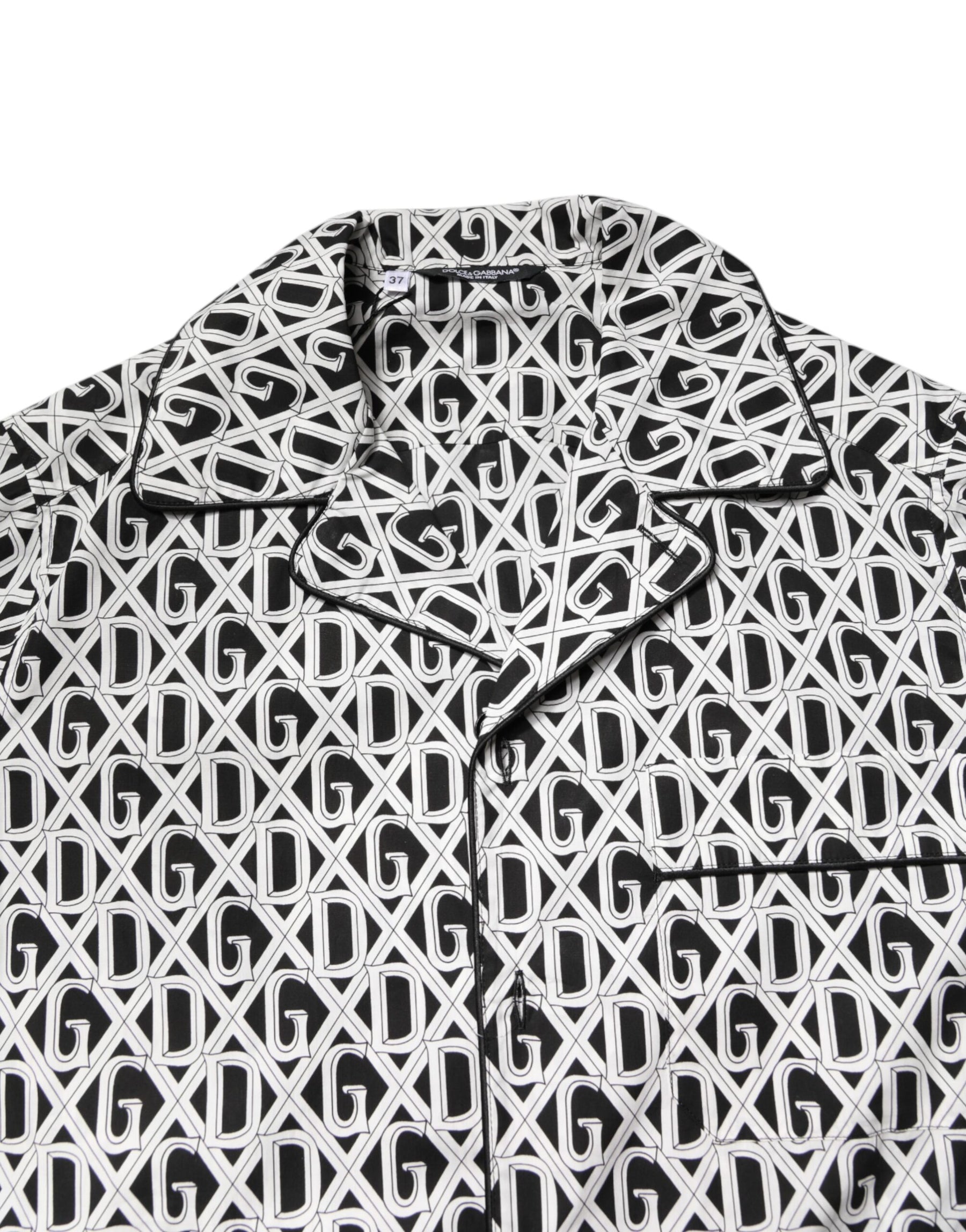 Dolce & Gabbana Black White DG Print Cotton Pajama Set Sleepwear | Regal Royce