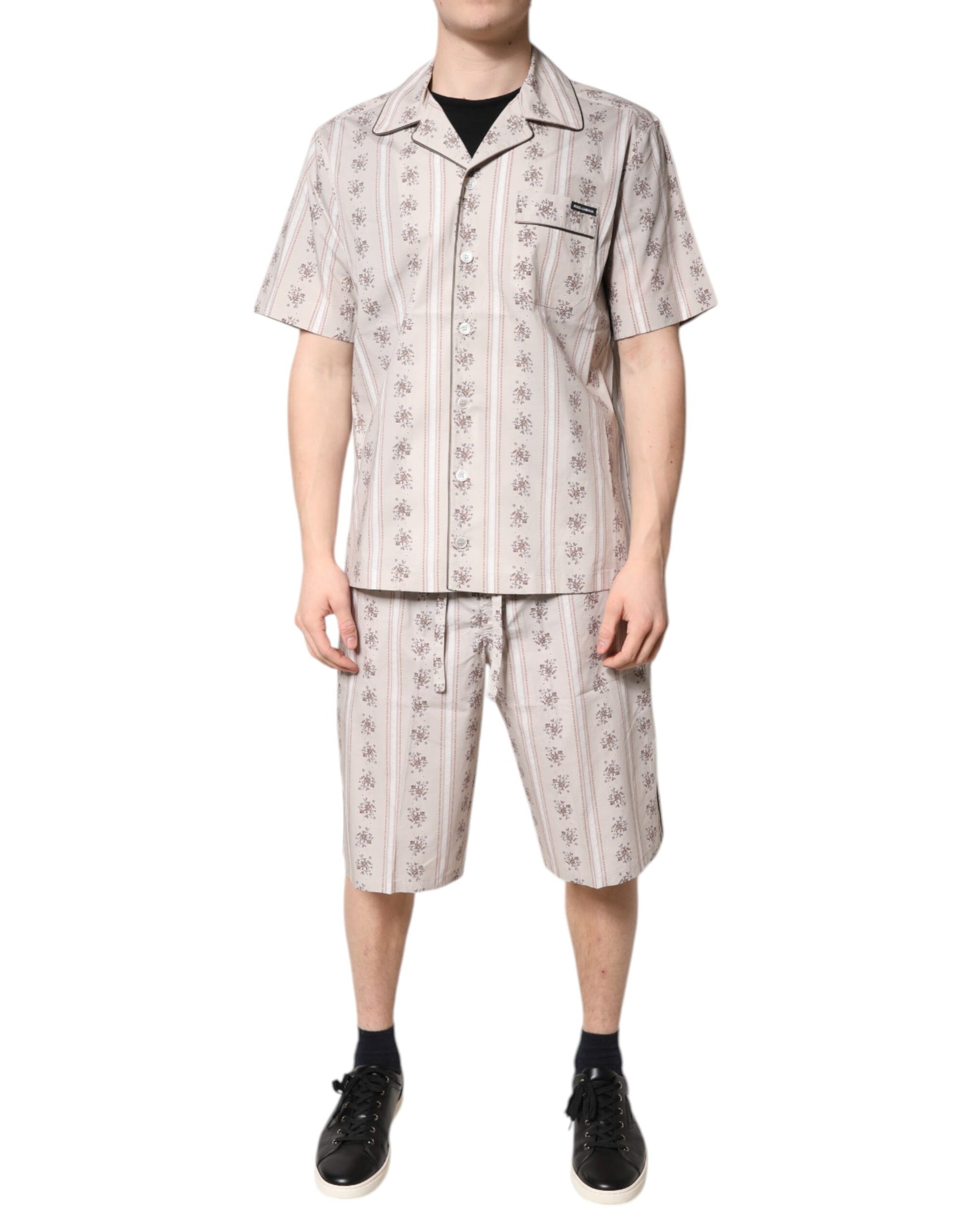 Dolce & Gabbana Beige Floral Print Cotton Men Pajama Set Sleepwear | Regal Royce