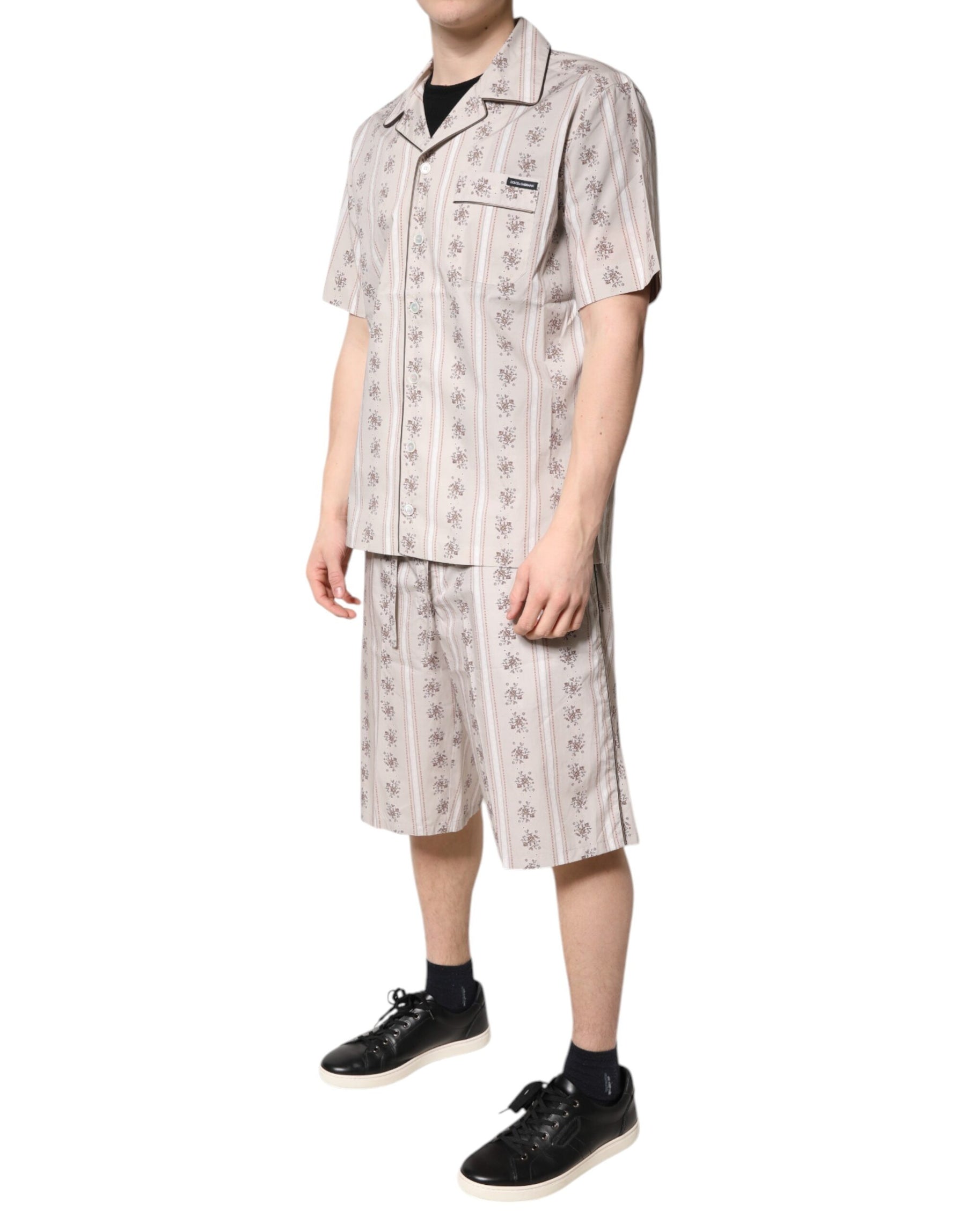 Dolce & Gabbana Beige Floral Print Cotton Men Pajama Set Sleepwear | Regal Royce