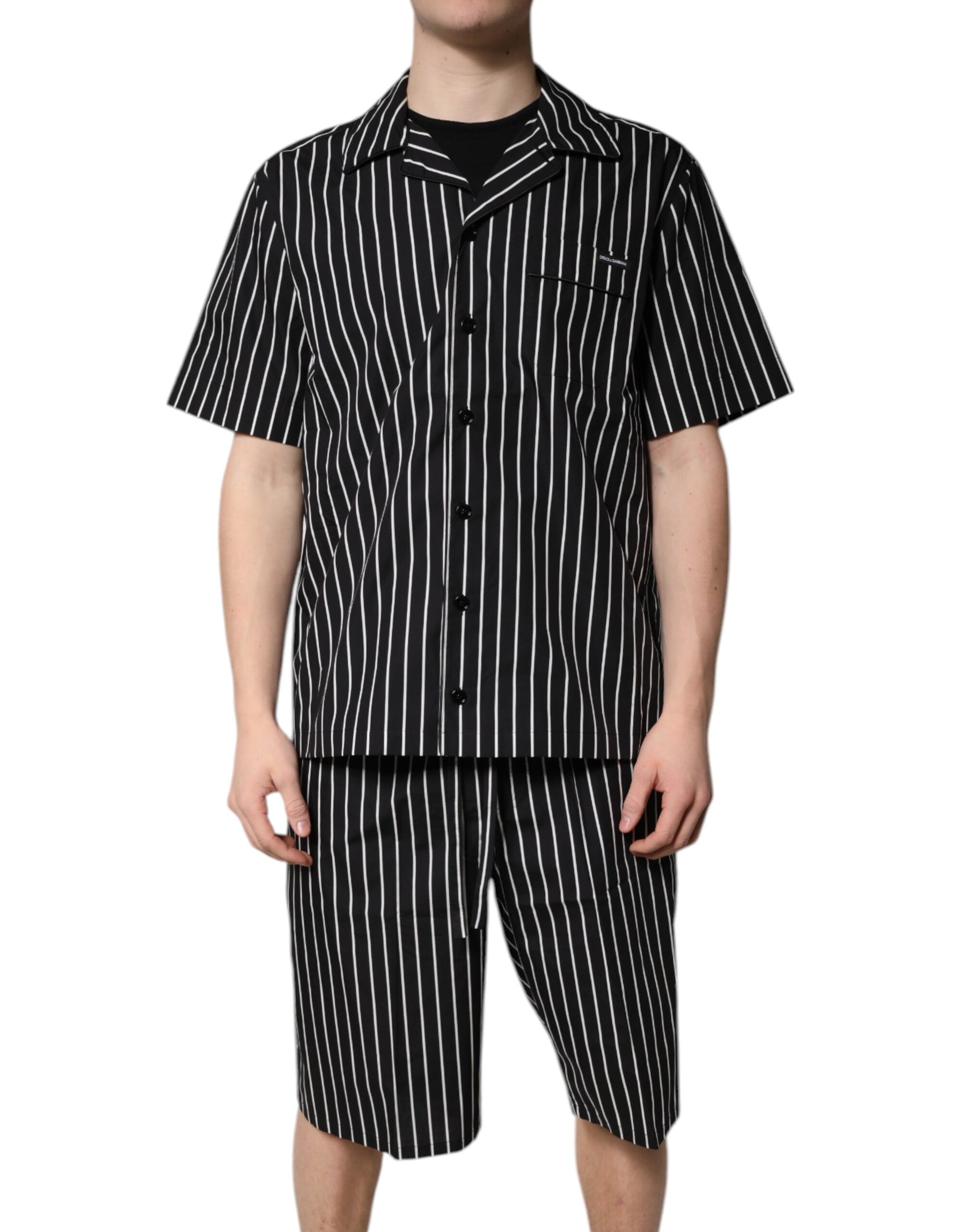 Dolce & Gabbana Black White Stripes Cotton Men Pajama Set Sleepwear | Regal Royce