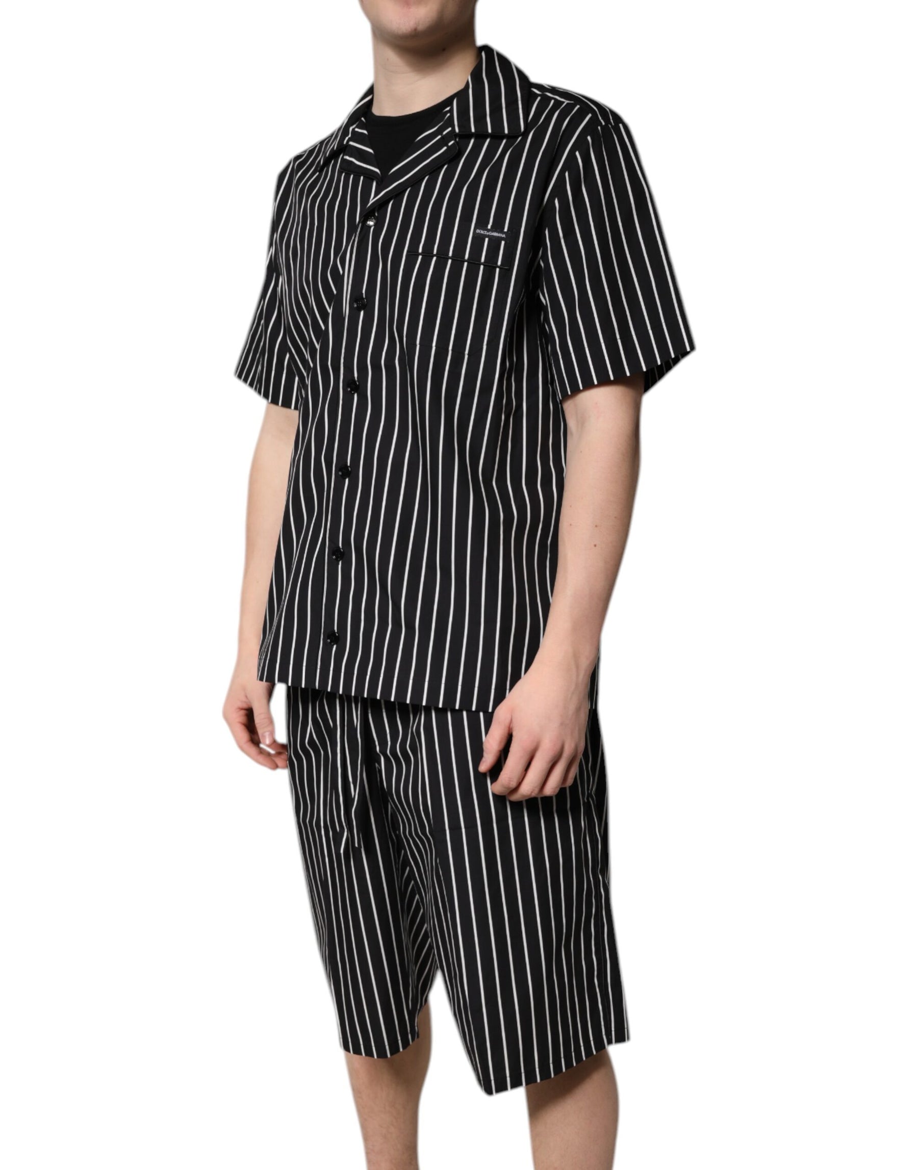 Dolce & Gabbana Black White Stripes Cotton Men Pajama Set Sleepwear | Regal Royce