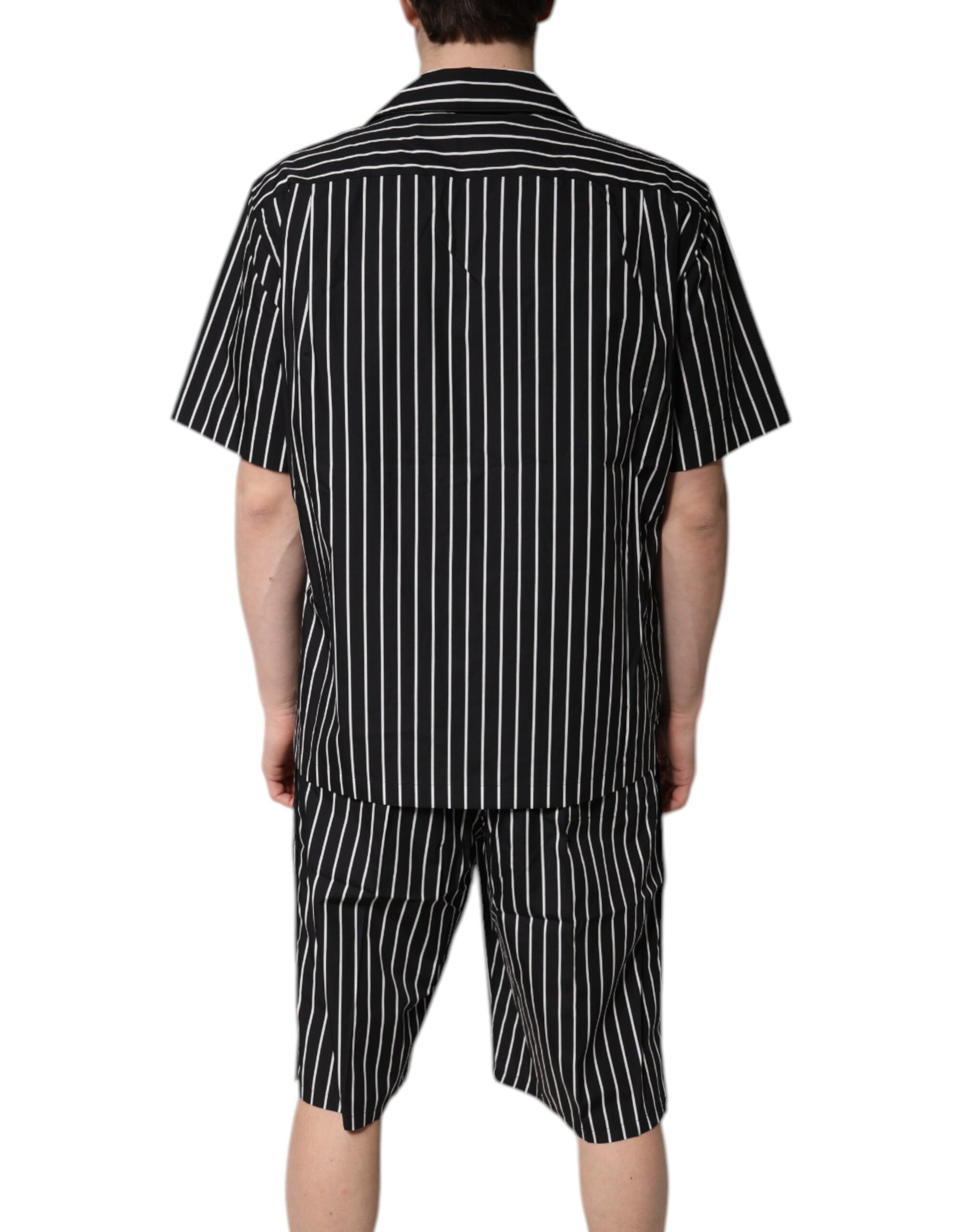 Dolce & Gabbana Black White Stripes Cotton Men Pajama Set Sleepwear | Regal Royce
