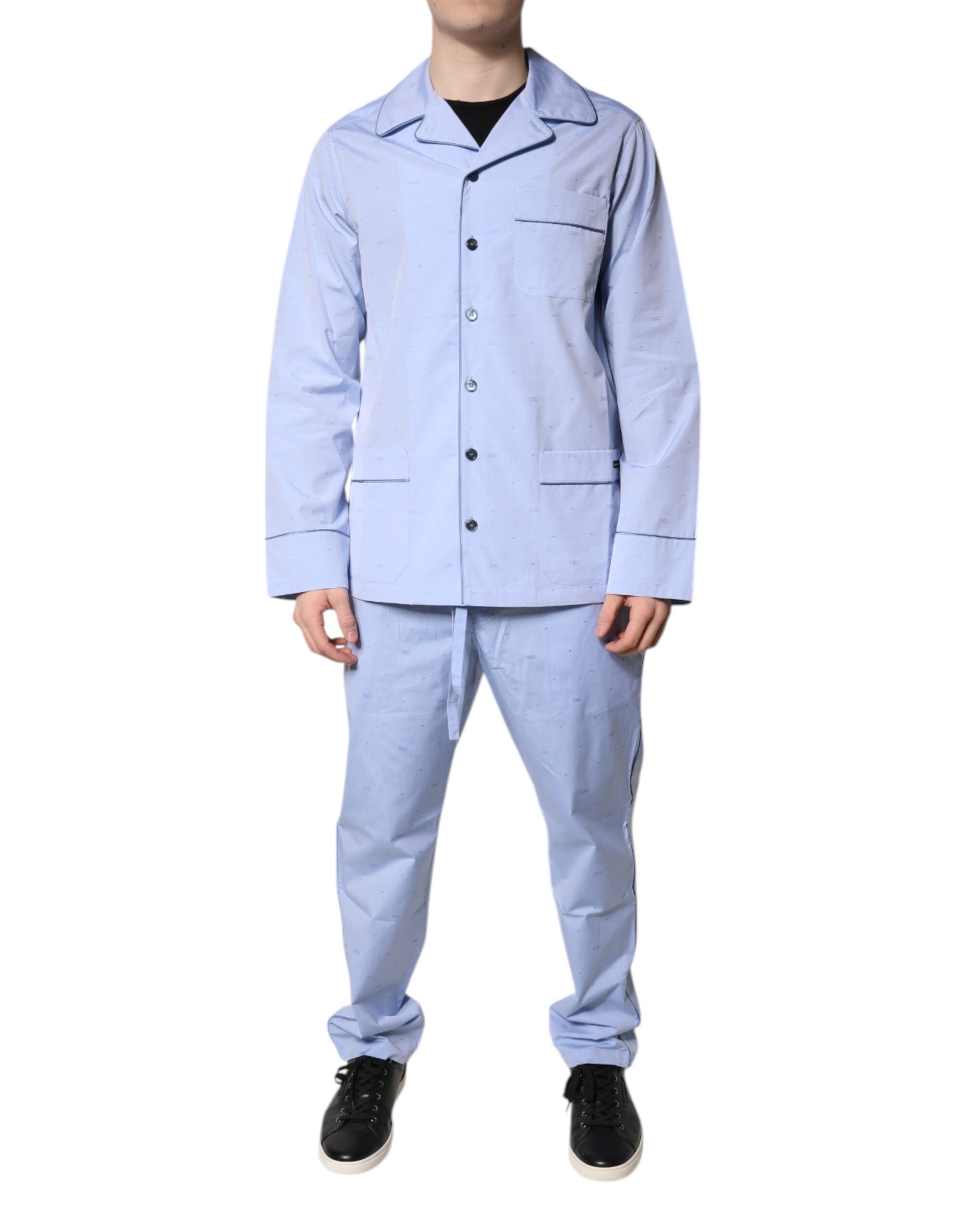 Dolce & Gabbana Light Blue DG Logo Cotton Men Pajama Set Sleepwear | Regal Royce