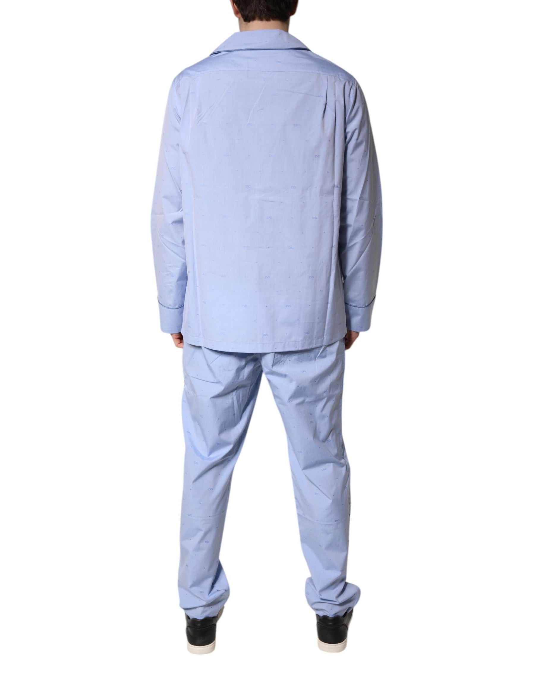 Dolce & Gabbana Light Blue DG Logo Cotton Men Pajama Set Sleepwear | Regal Royce