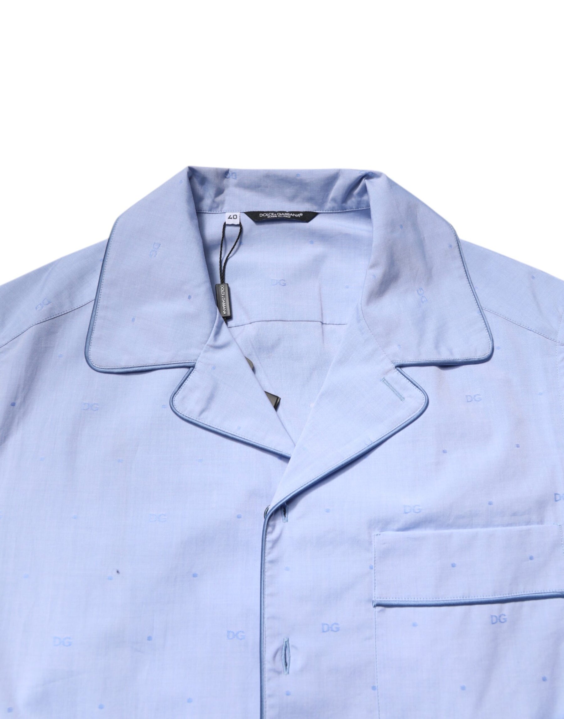 Dolce & Gabbana Light Blue DG Logo Cotton Men Pajama Set Sleepwear | Regal Royce