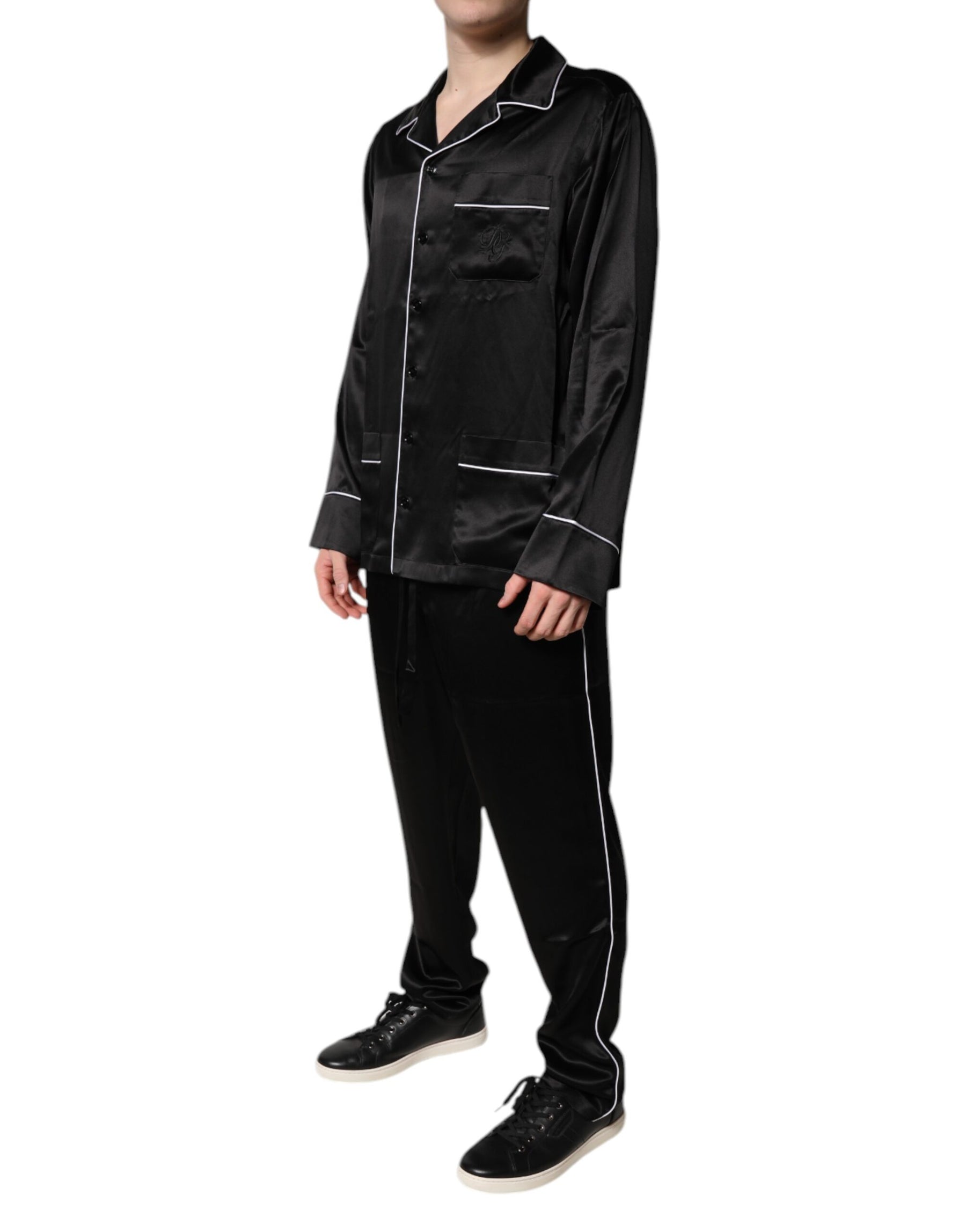 Dolce & Gabbana Black Silk Shirt Pants Pajama Set Sleepwear | Regal Royce