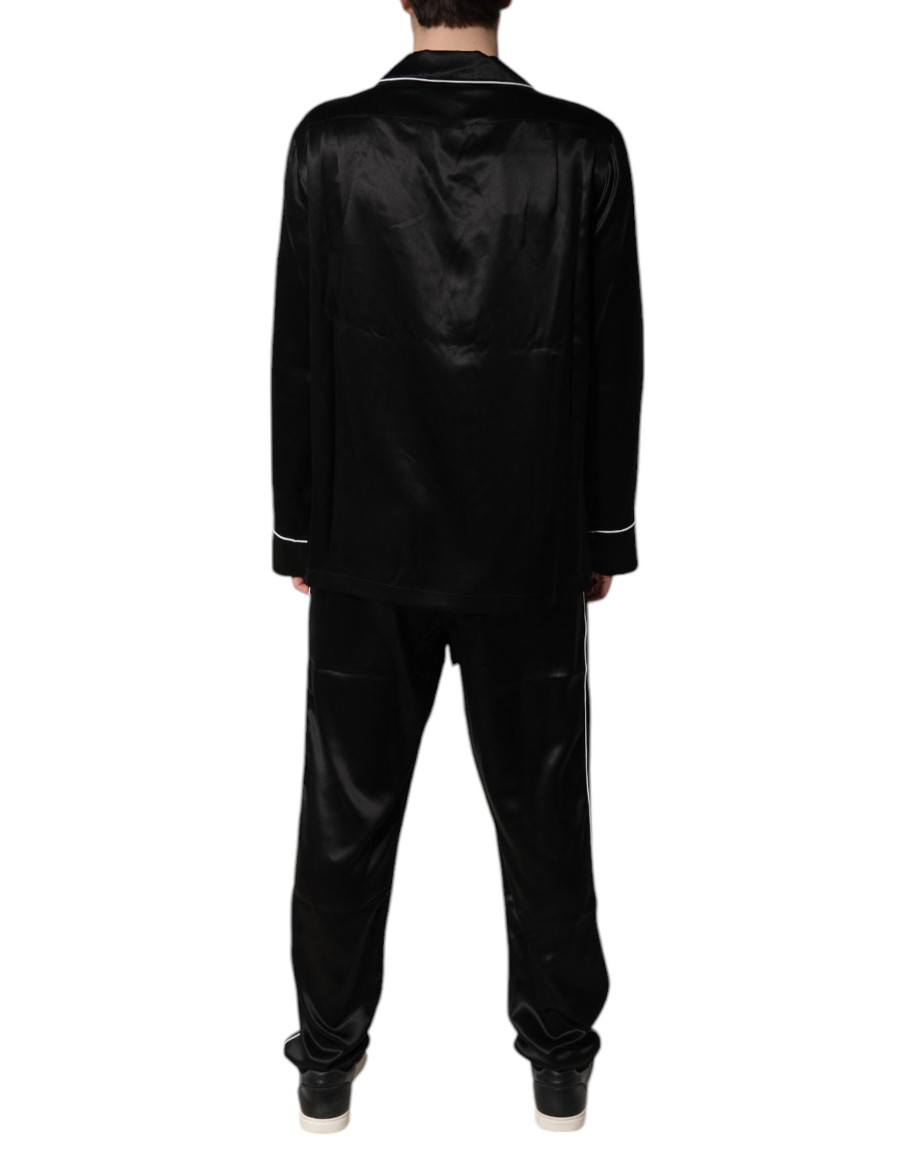 Dolce & Gabbana Black Silk Shirt Pants Pajama Set Sleepwear | Regal Royce