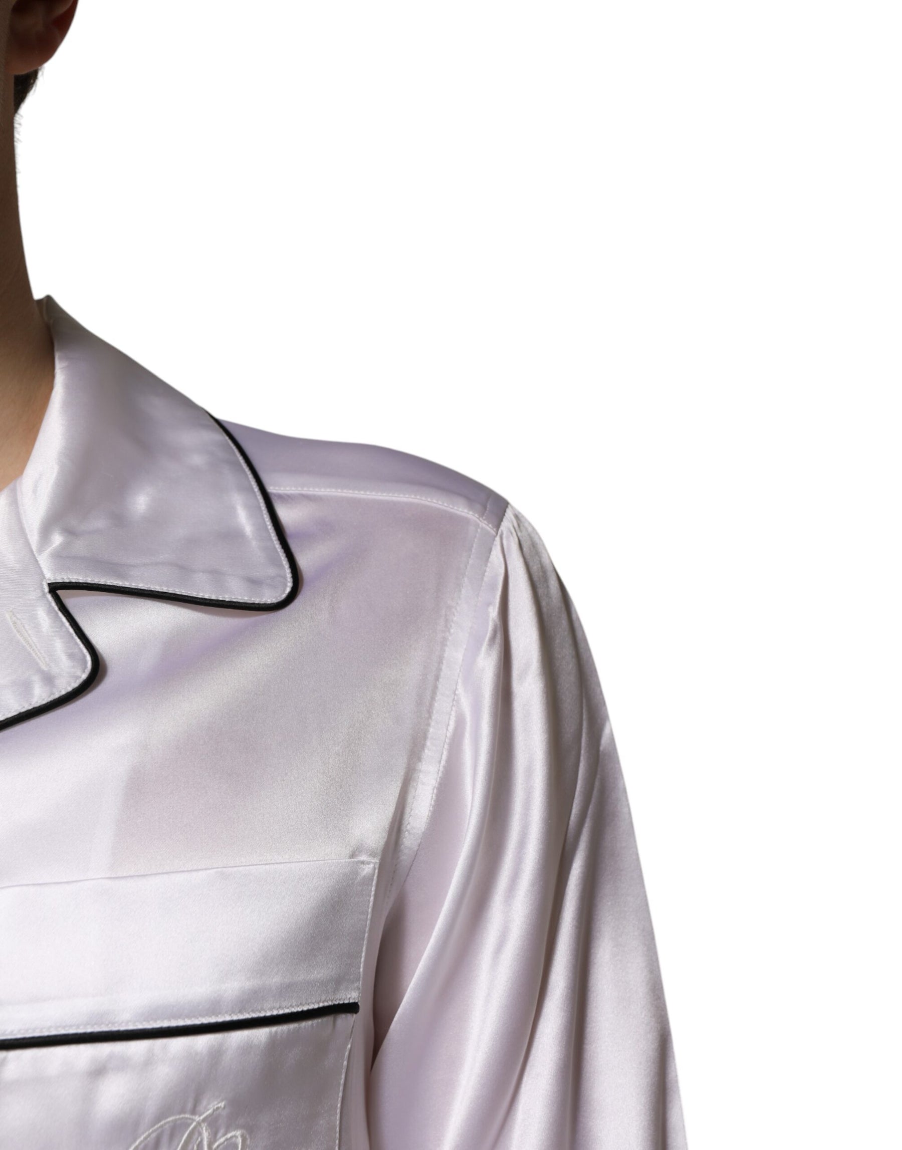 Dolce & Gabbana White Satin Silk Men Pajama Set Sleepwear | Regal Royce