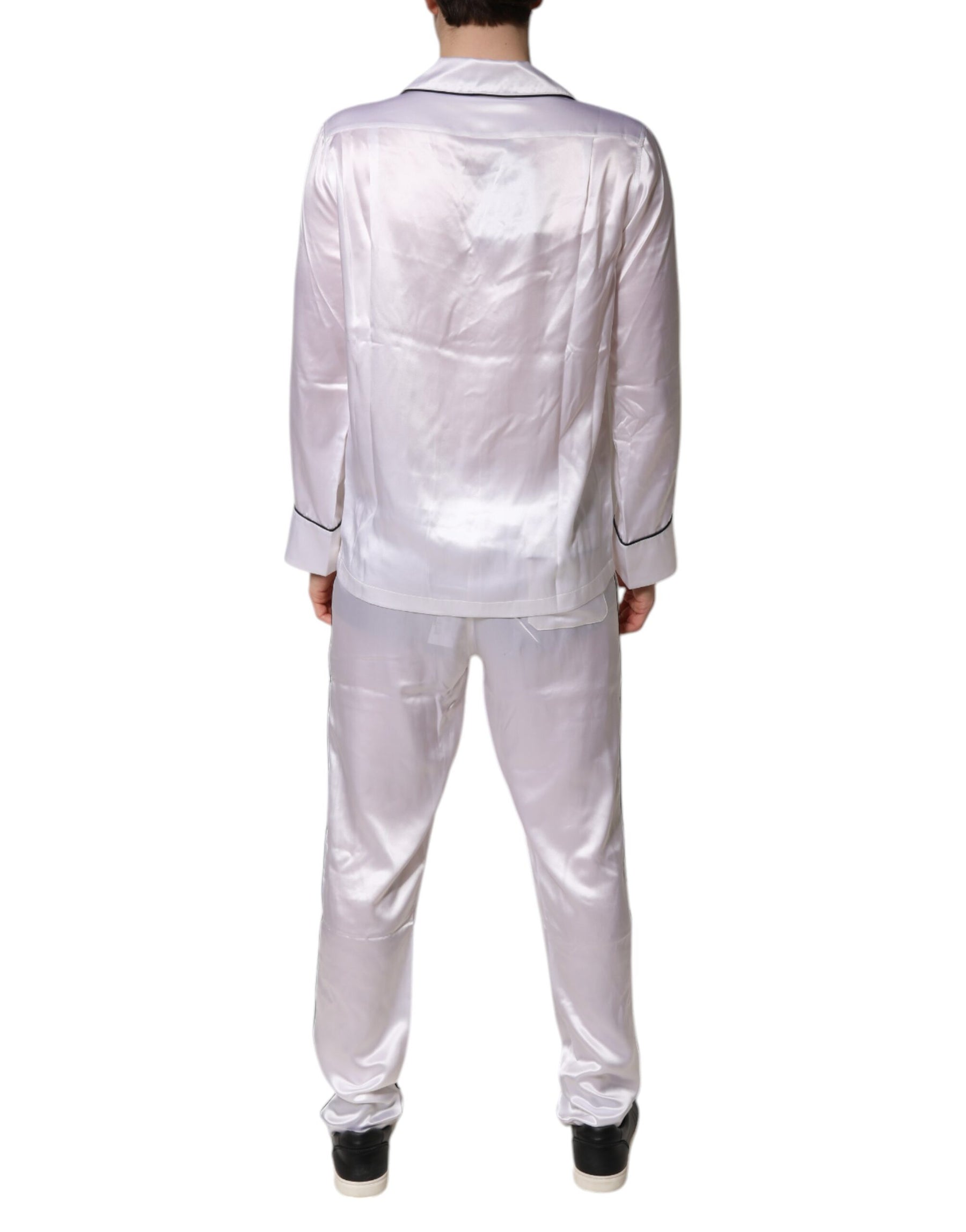 Dolce & Gabbana White Satin Silk Men Pajama Set Sleepwear | Regal Royce