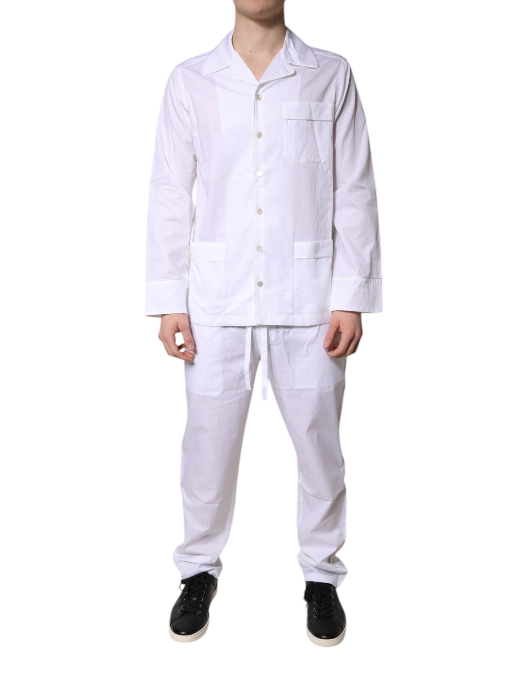 Dolce & Gabbana White Cotton Shirt Pants Pajama Set Sleepwear | Regal Royce