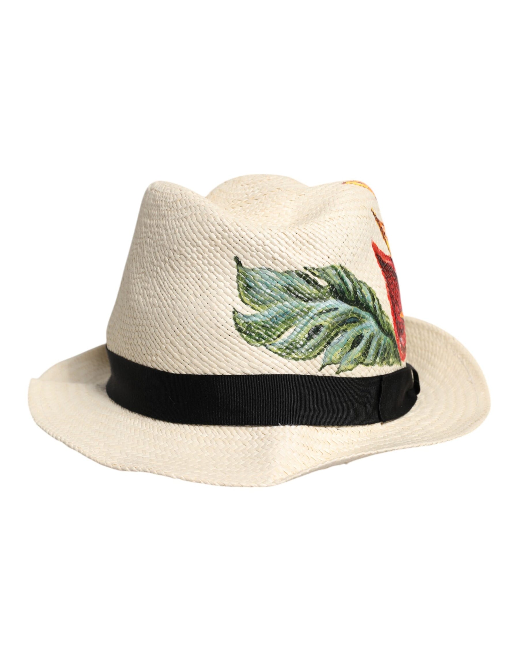 Dolce & Gabbana Beige Floral Print Straw Wide Brim Fedora Hat | Regal Royce