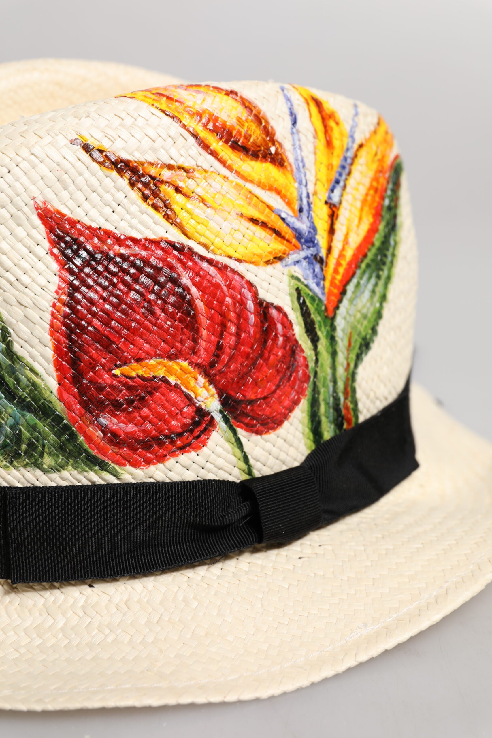 Dolce & Gabbana Beige Floral Print Straw Wide Brim Fedora Hat | Regal Royce