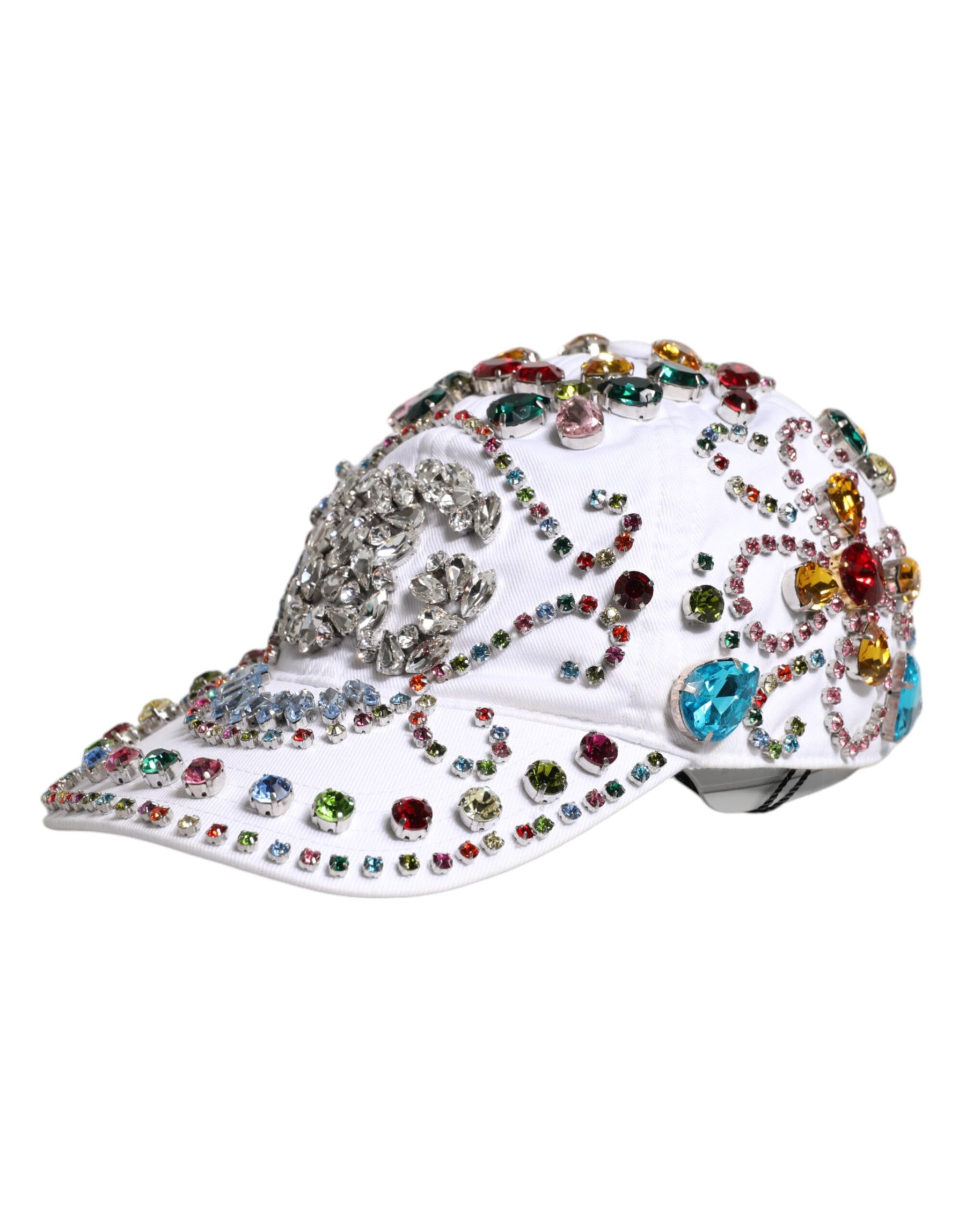 Dolce & Gabbana White Multicolor Crystal Embellish Baseball Cap | Regal Royce