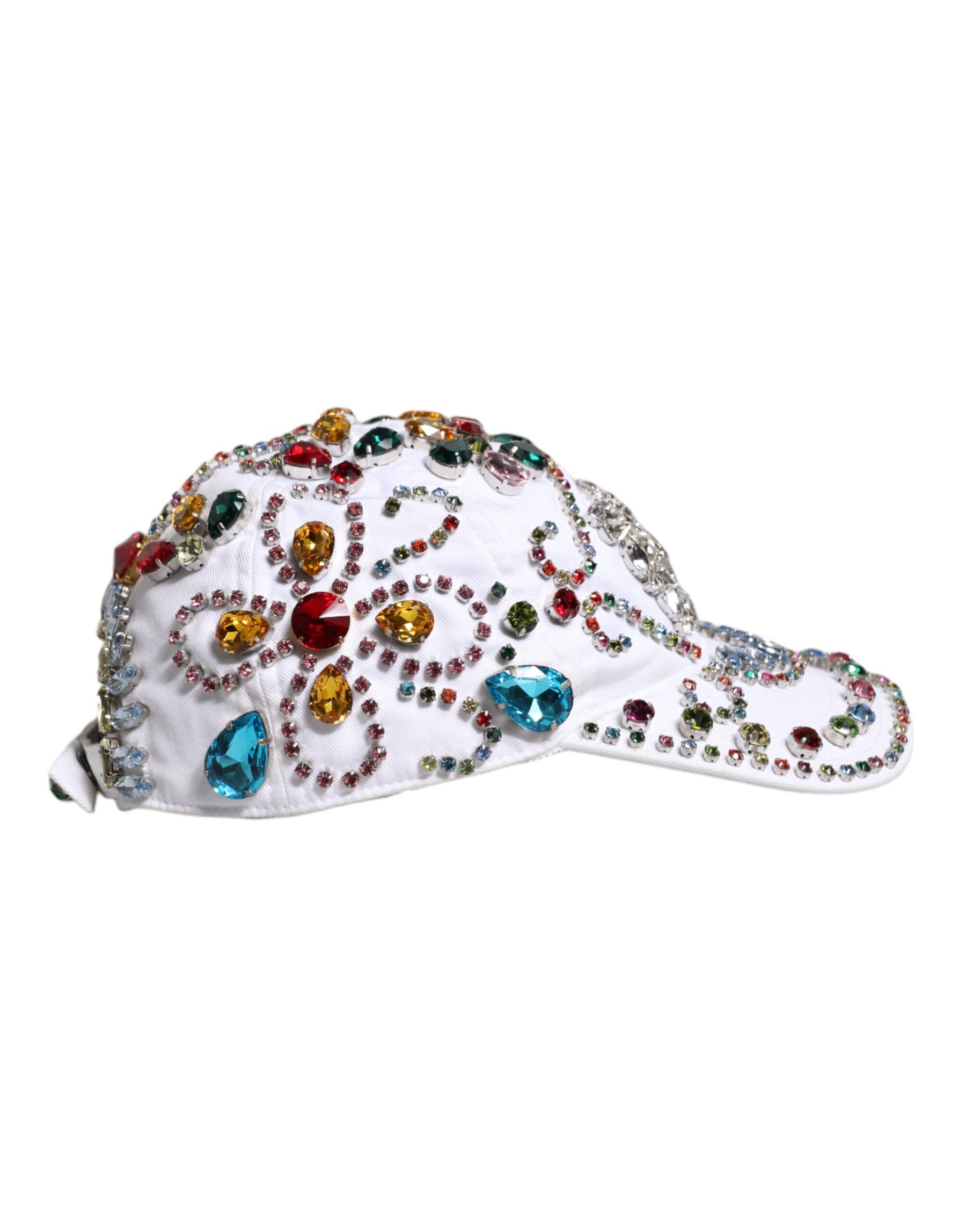 Dolce & Gabbana White Multicolor Crystal Embellish Baseball Cap | Regal Royce