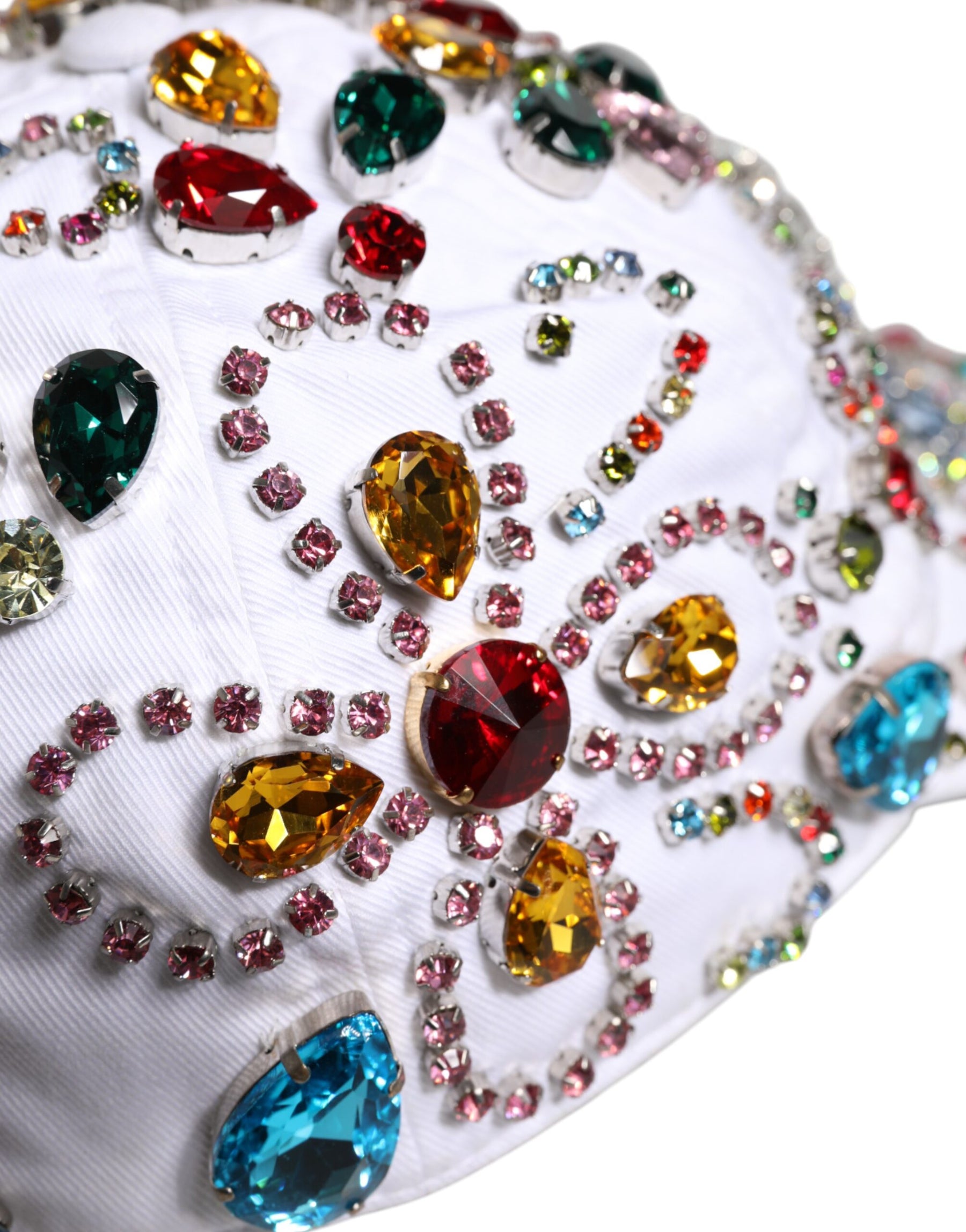Dolce & Gabbana White Multicolor Crystal Embellish Baseball Cap | Regal Royce
