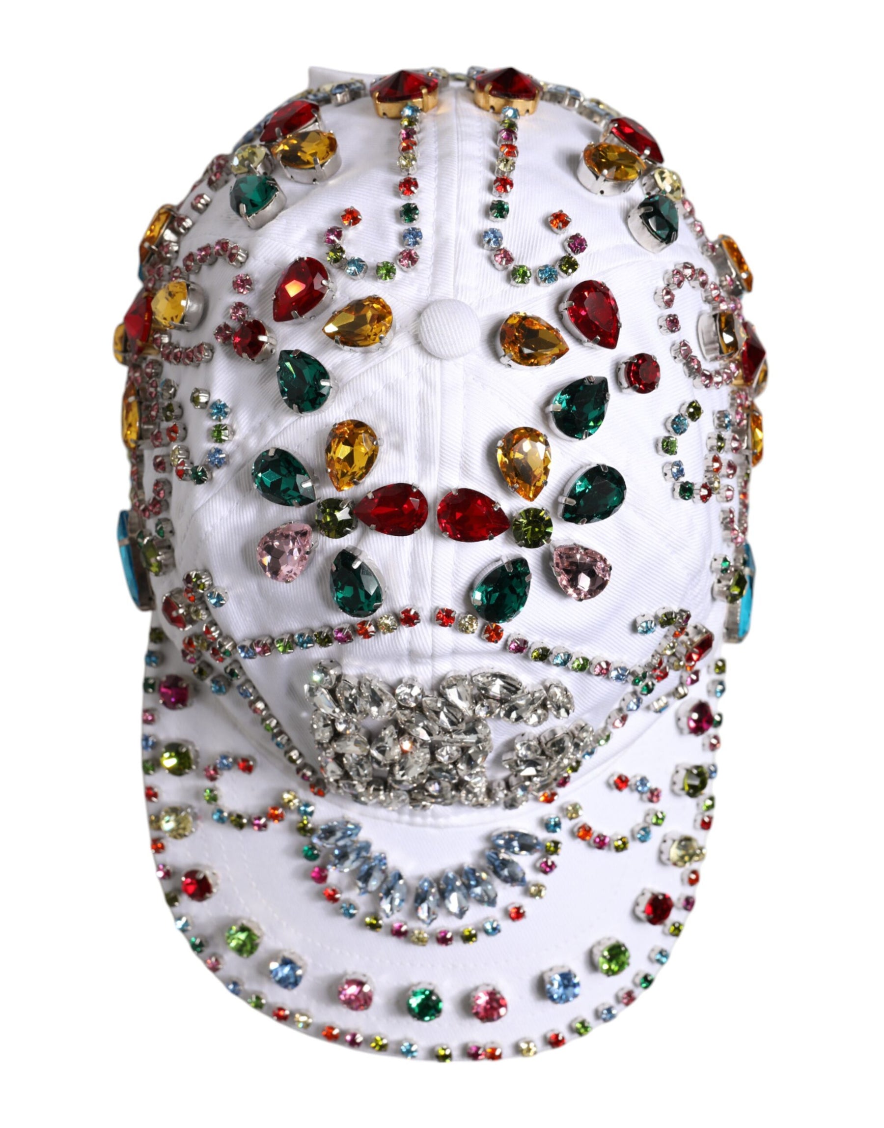 Dolce & Gabbana White Multicolor Crystal Embellish Baseball Cap | Regal Royce