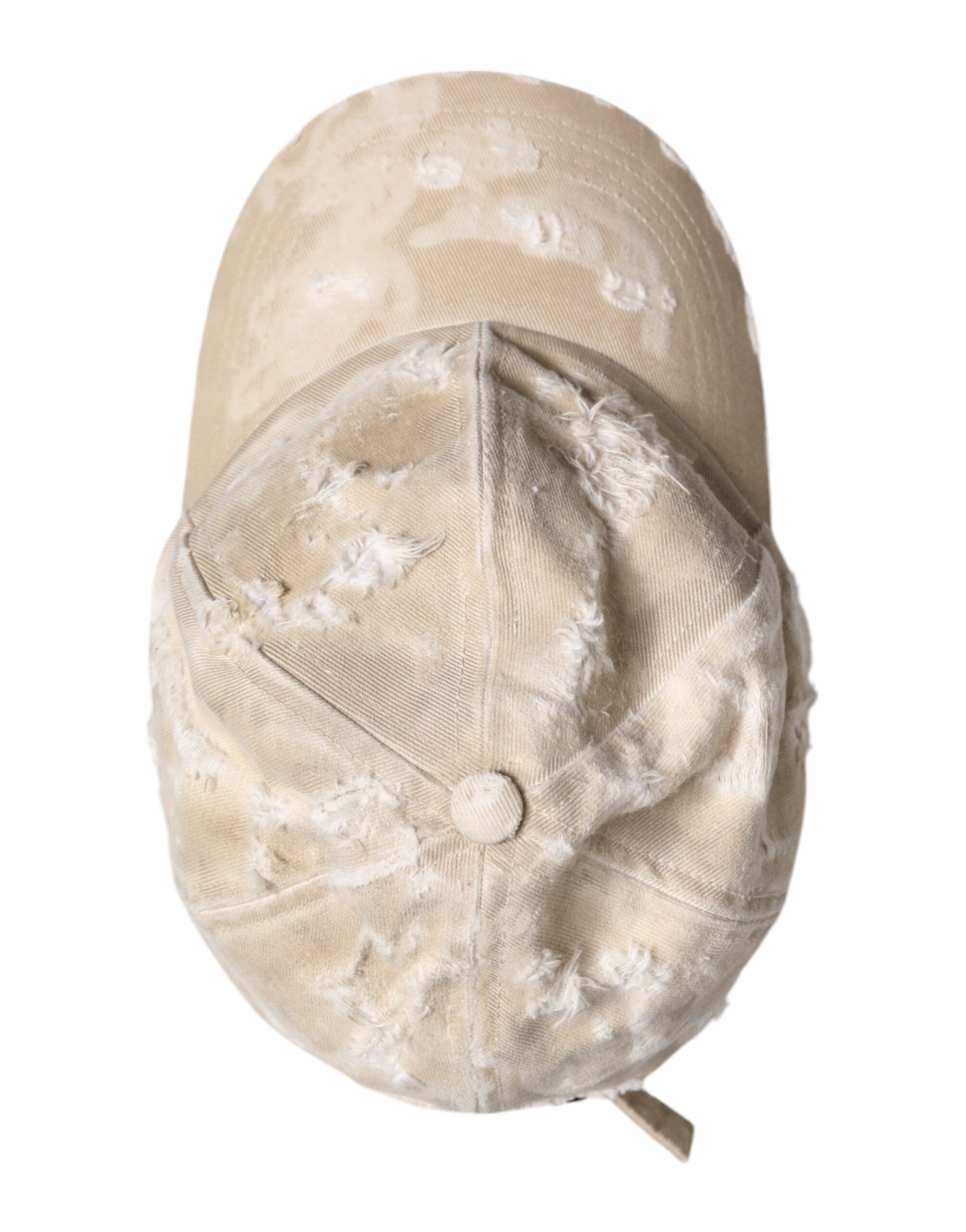 Dolce & Gabbana Beige Tattered Cotton 6 Panels Baseball Cap | Regal Royce