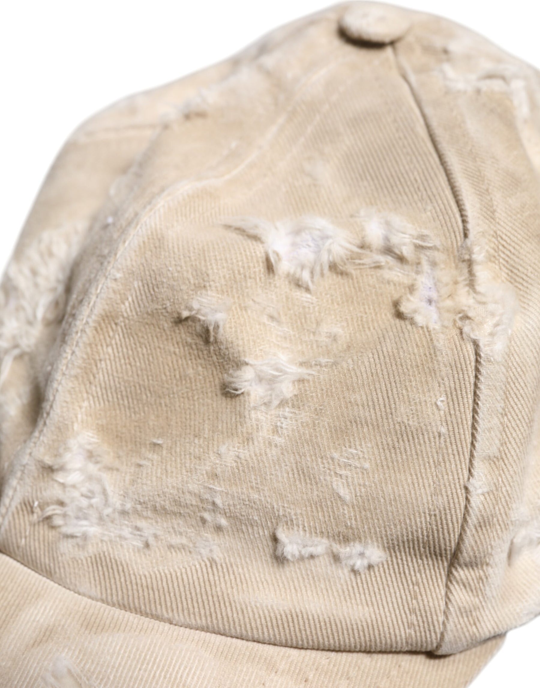 Dolce & Gabbana Beige Tattered Cotton 6 Panels Baseball Cap | Regal Royce