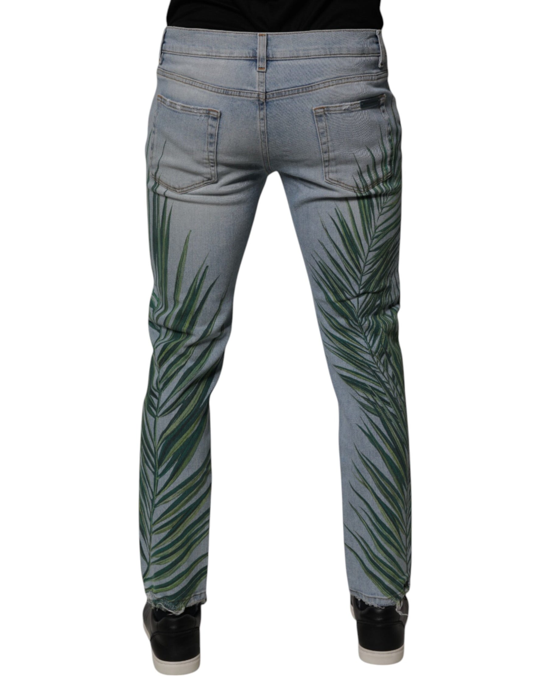 Dolce & Gabbana Light Blue Leaf Cotton Classic Men Denim Jeans | Regal Royce