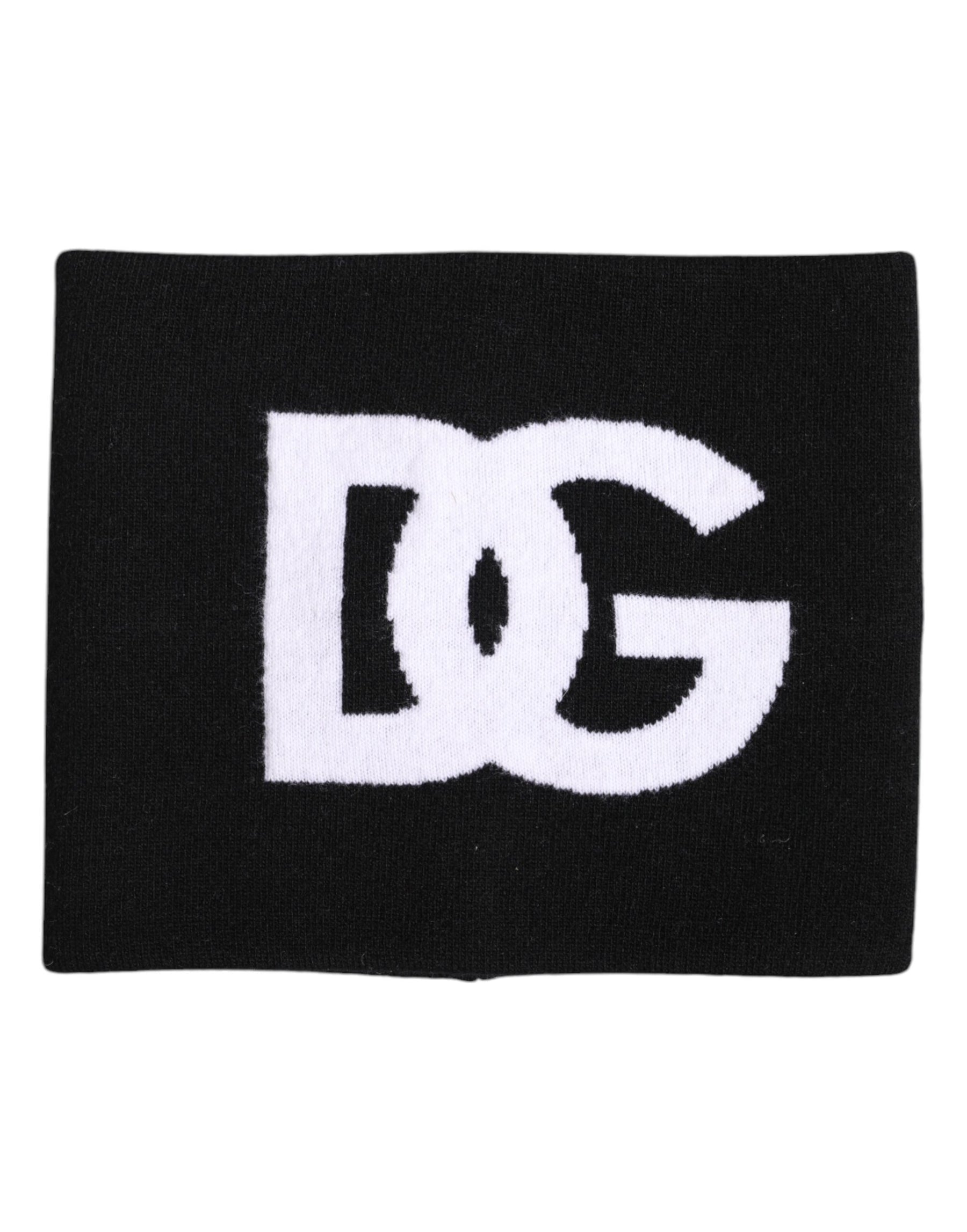 Dolce & Gabbana Black White Logo Print Knitted Neck Warmer Scarf | Regal Royce