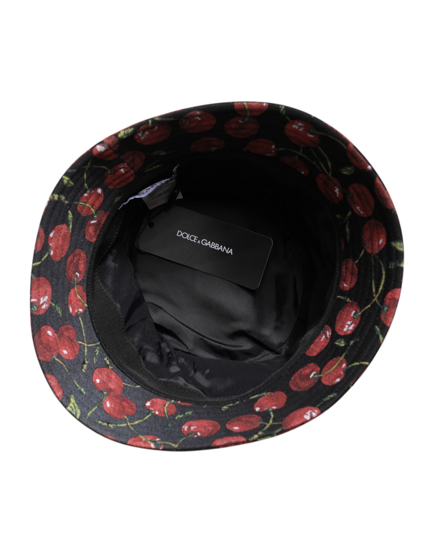 Dolce & Gabbana Black Cotton Printed Wide Brim Bucket Hat | Regal Royce