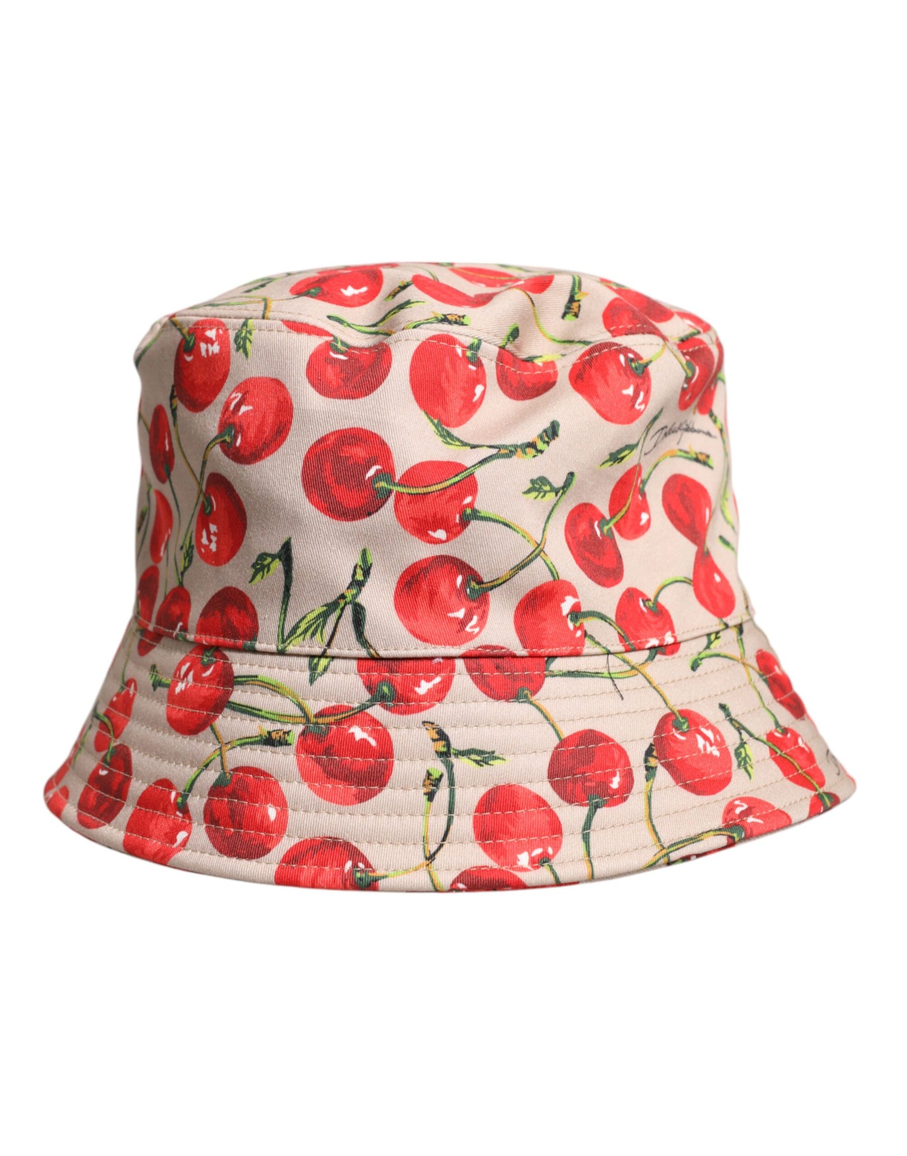 Dolce & Gabbana Beige Cotton Printed Wide Brim Bucket Hat | Regal Royce
