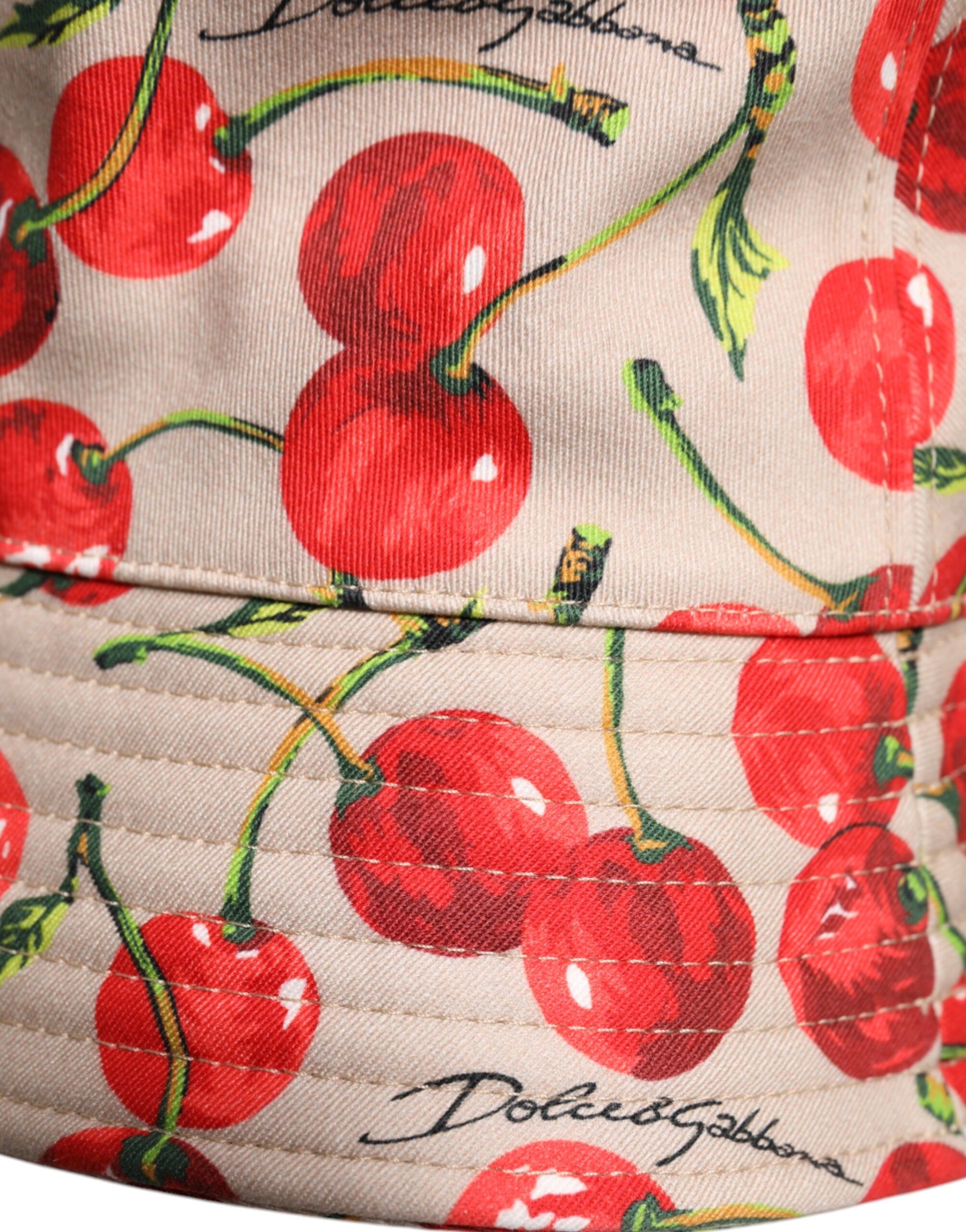 Dolce & Gabbana Beige Cotton Printed Wide Brim Bucket Hat | Regal Royce