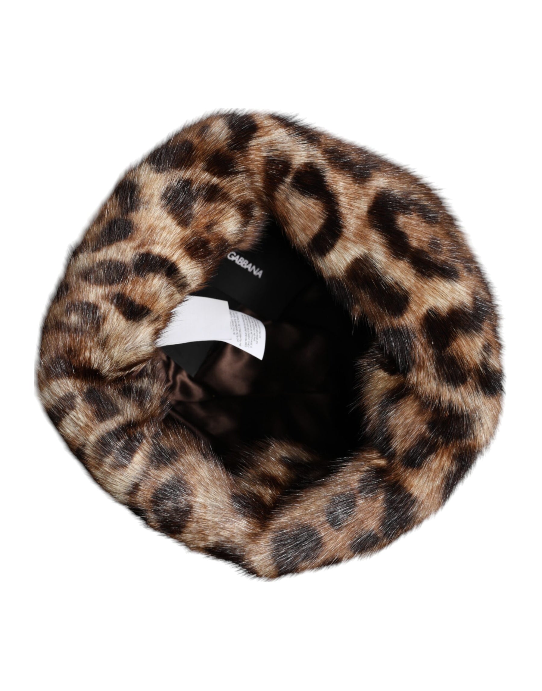 Dolce & Gabbana Brown Leopard Faux Fur Women Bucket Hat | Regal Royce