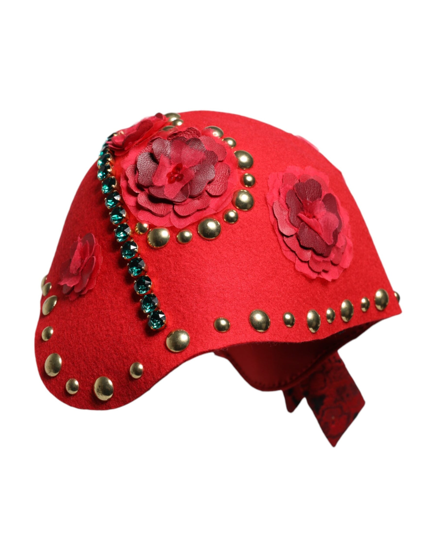 Dolce & Gabbana Red Crystal Gold Roses Brooch Embellished Hat | Regal Royce