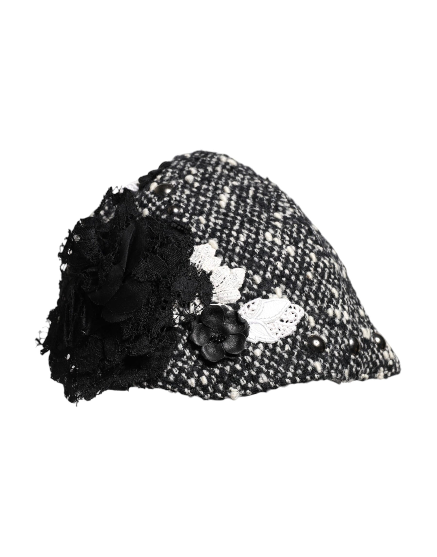 Dolce & Gabbana Black Wool White Floral Embellished Cloche Hat | Regal Royce