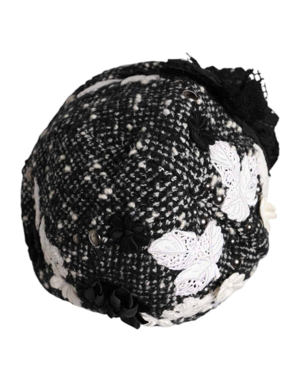 Dolce & Gabbana Black Wool White Floral Embellished Cloche Hat