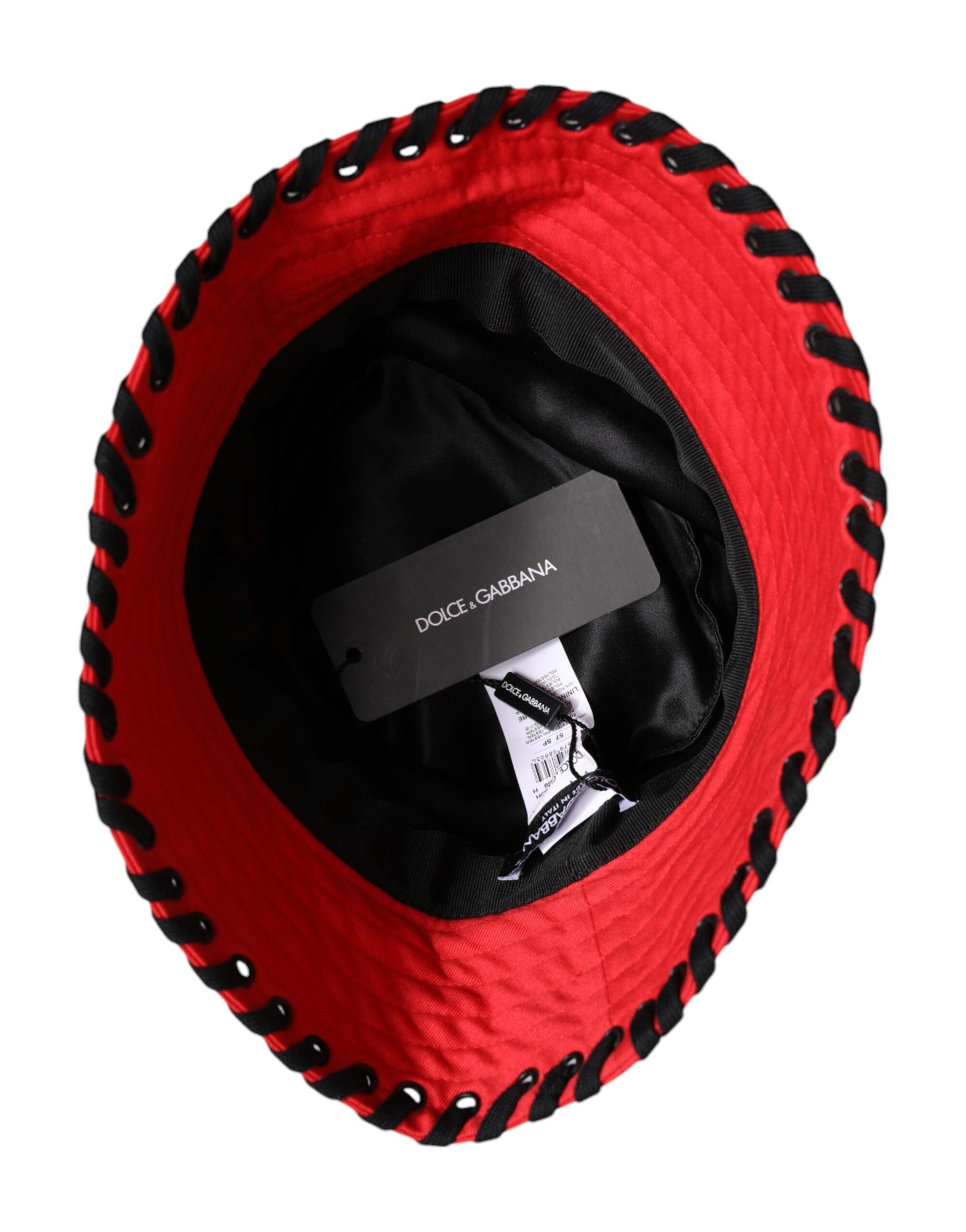 Dolce & Gabbana Red Lace Polyester Wide Brim Bucket Hat | Regal Royce
