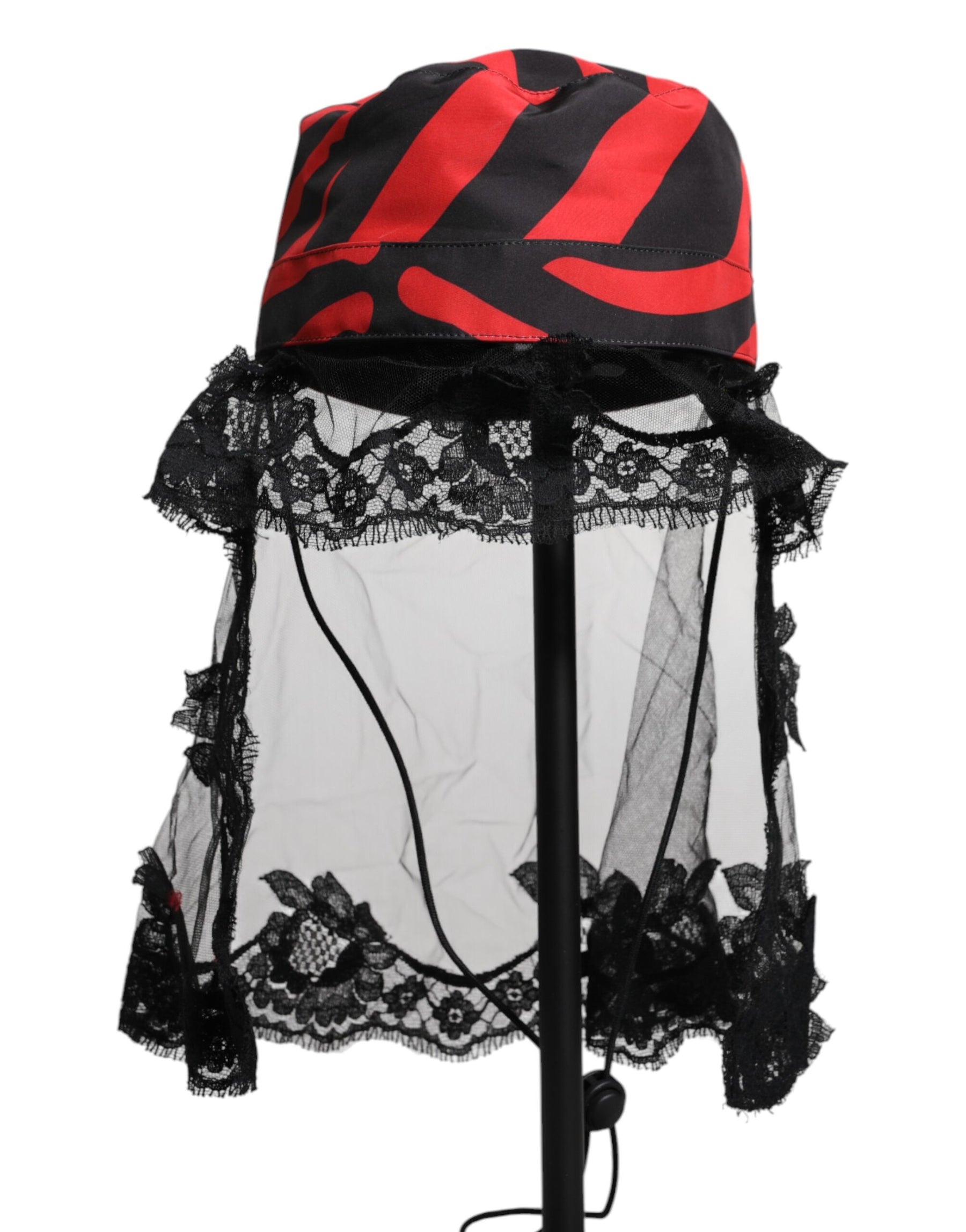 Dolce & Gabbana Black Red Stripes Lace Tulle Bucket Hat | Regal Royce