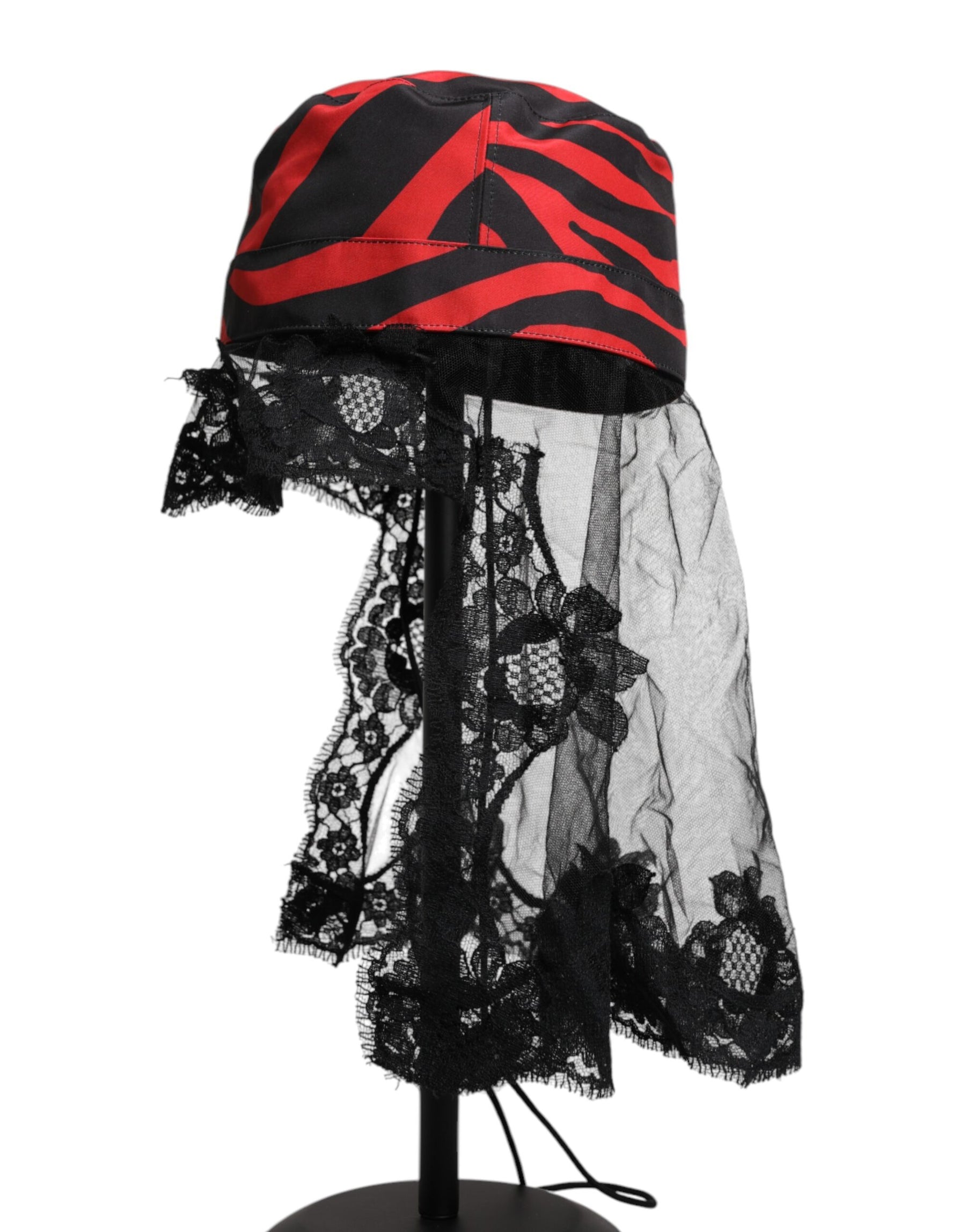 Dolce & Gabbana Black Red Stripes Lace Tulle Bucket Hat | Regal Royce