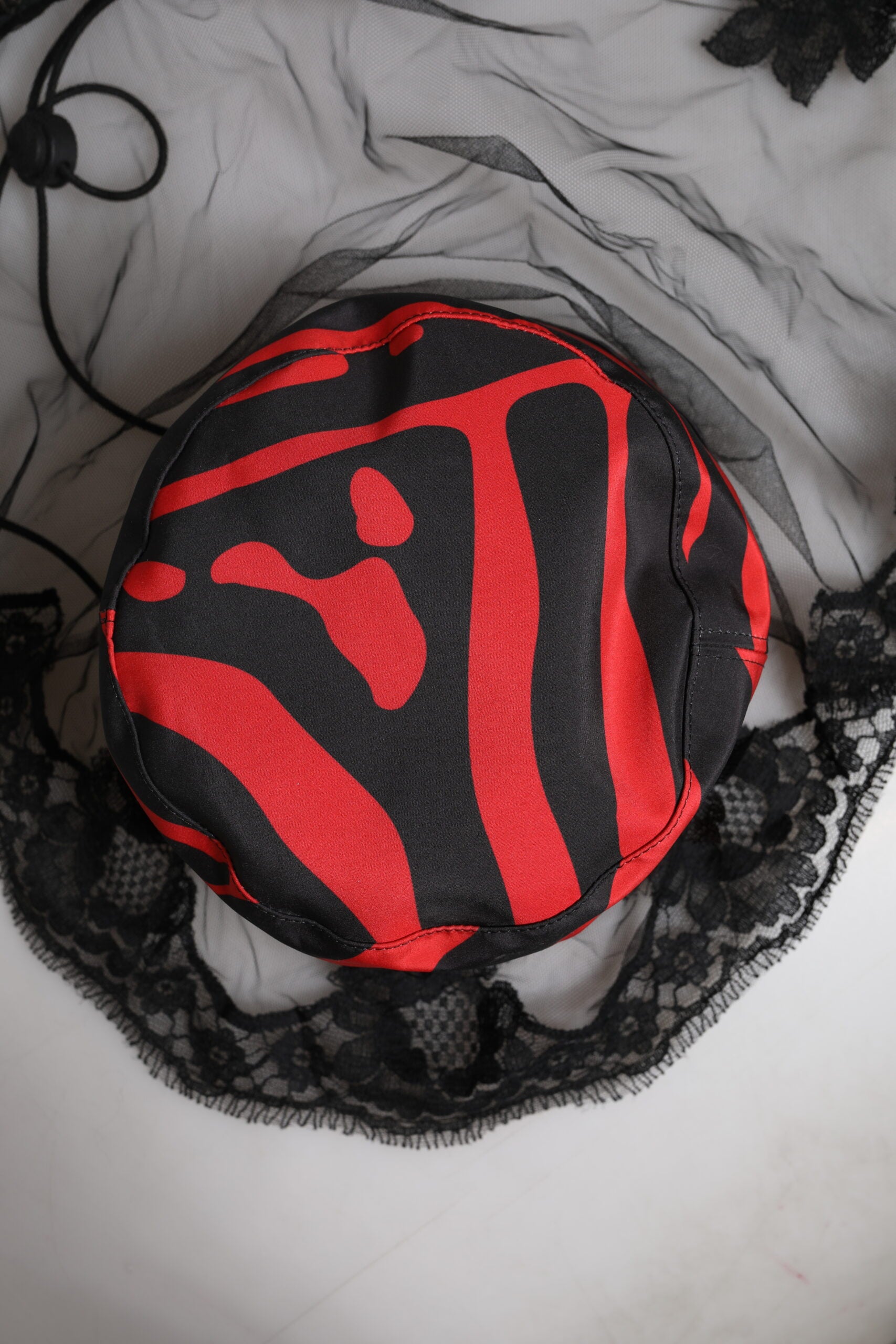 Dolce & Gabbana Black Red Stripes Lace Tulle Bucket Hat | Regal Royce