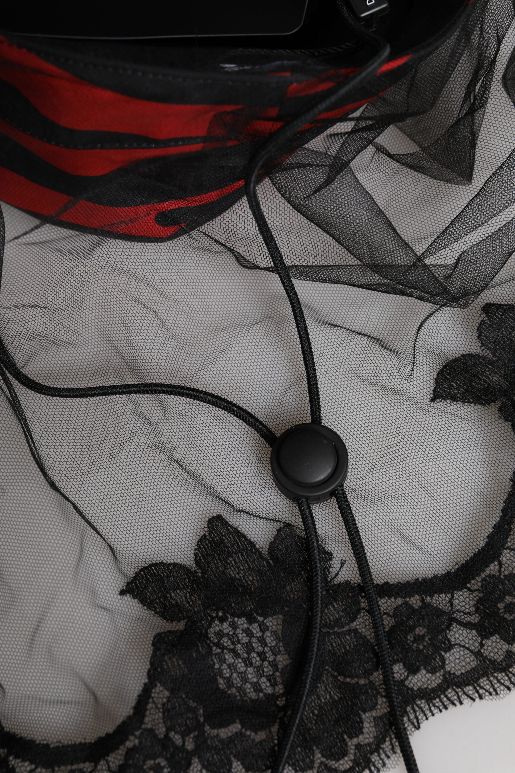 Dolce & Gabbana Black Red Stripes Lace Tulle Bucket Hat | Regal Royce