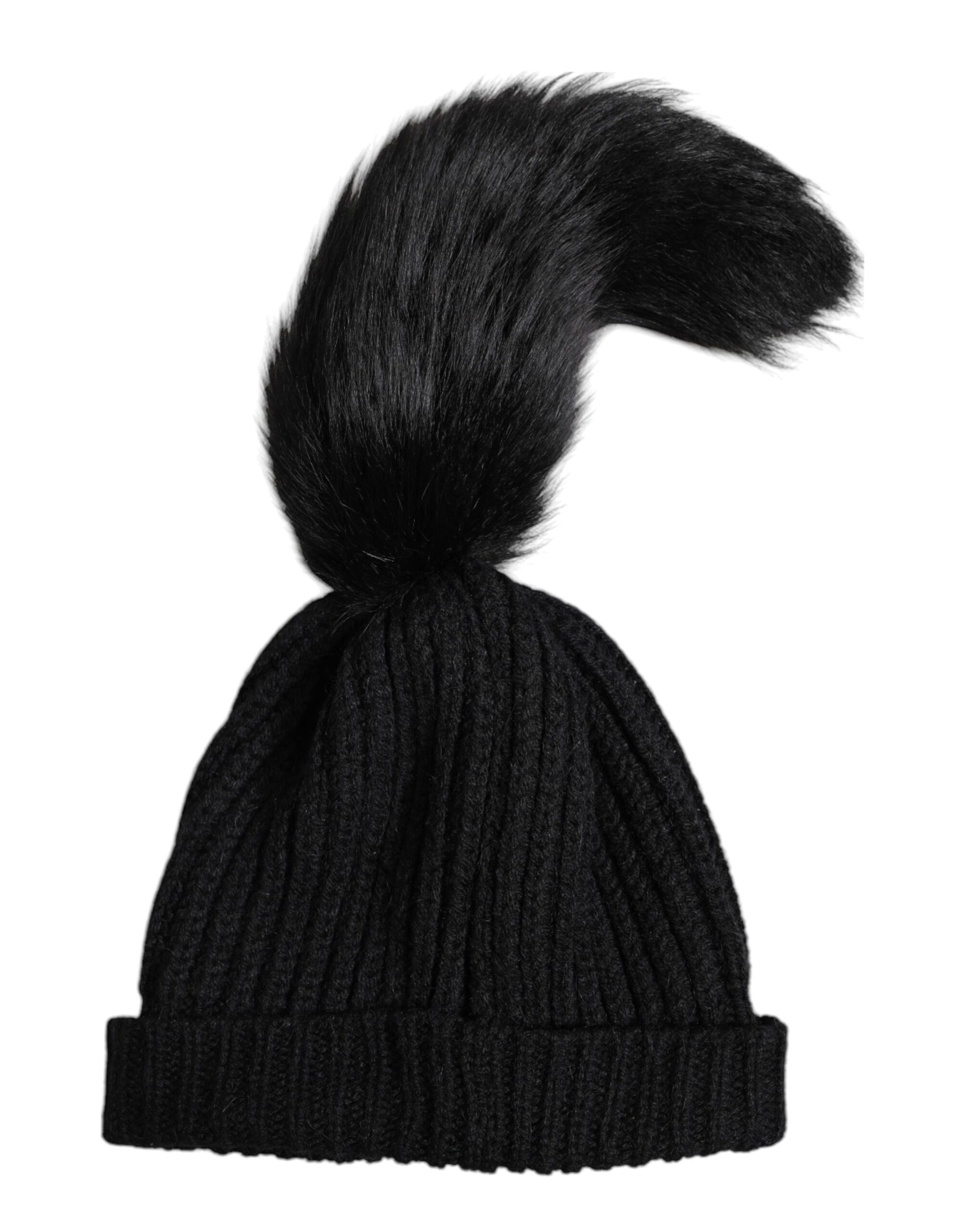Dolce & Gabbana Black Acrylic Knitted Fur Winter Beanie Hat