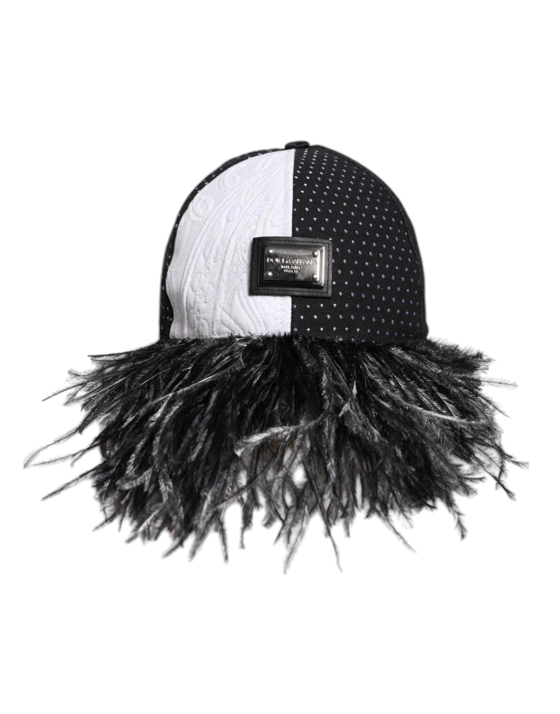Dolce & Gabbana White Black Polka Dot Feathers Baseball Cap | Regal Royce